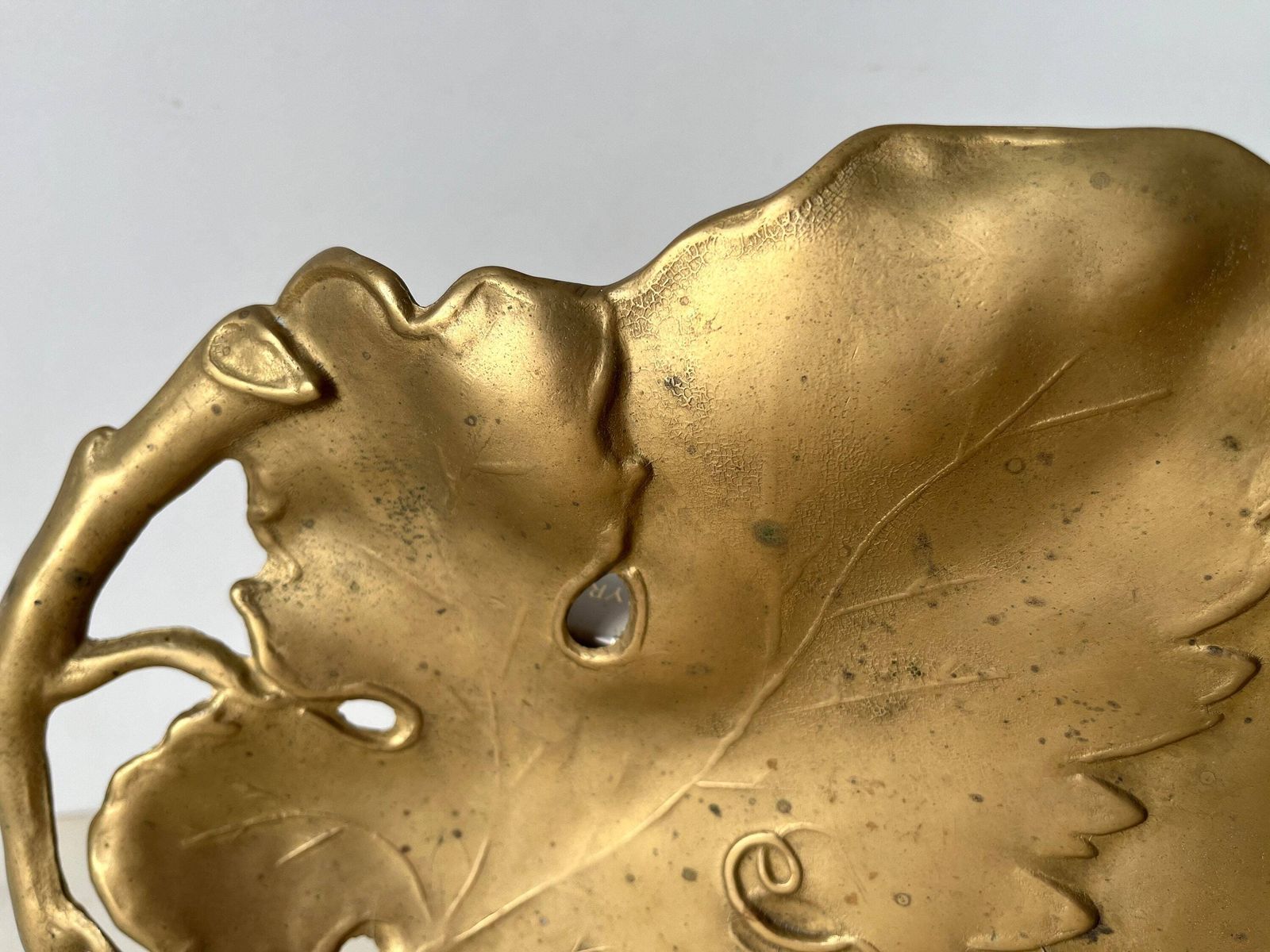 Vine Leaves Bronze Trinket Bowl, Art Nouveau Dish, French Bronze Plate photo vinterior