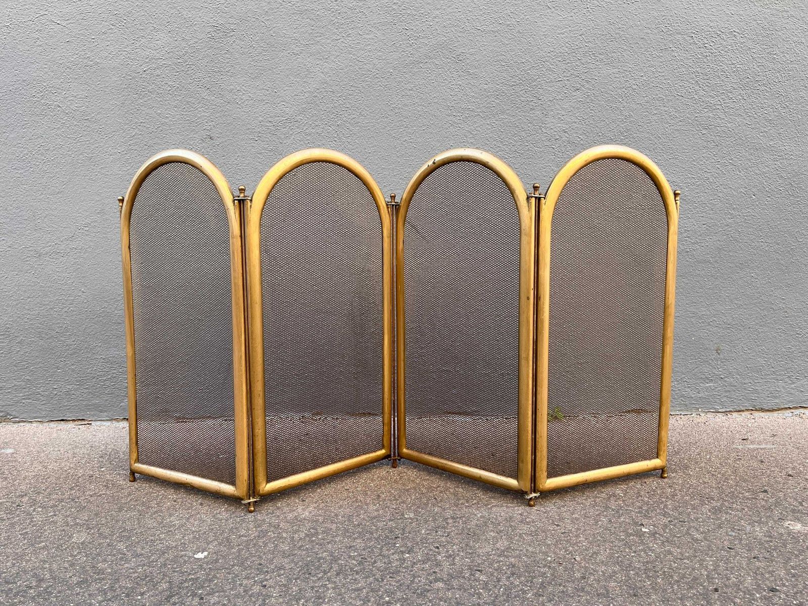 French Antique Brass Fireplace Screen 40 X 20 Inches, 4 Flap 1920's Fire Screen photo furniture