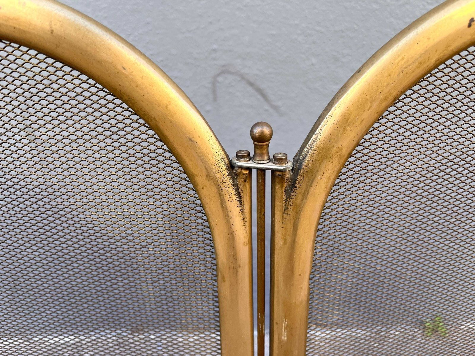 photo for sale French Antique Brass Fireplace Screen 40 X 20 Inches, 4 Flap 1920's Fire Screen