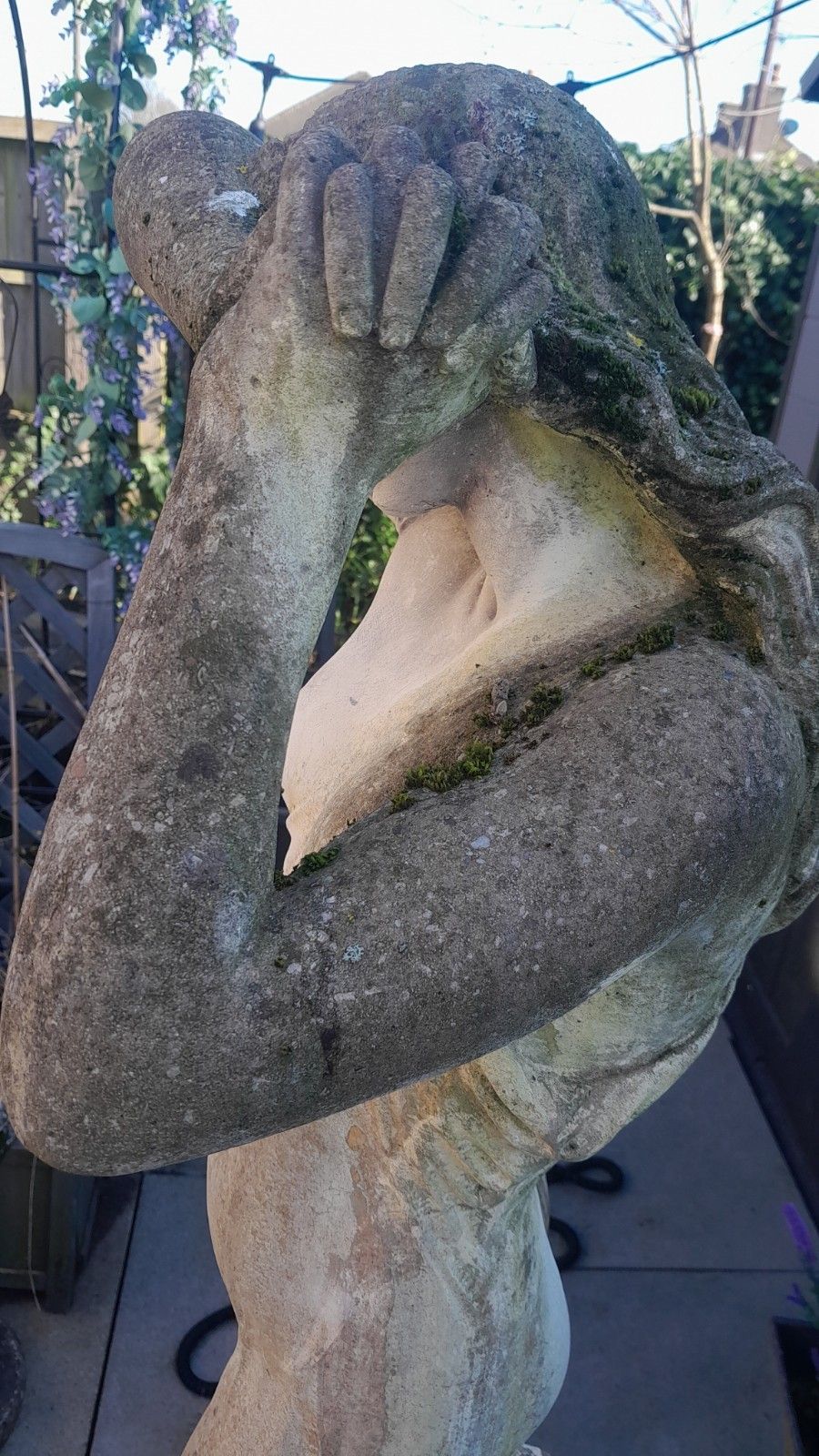 Weathered Cast Stone "Shy Lady" Garden Statue Sculpture photo 799.0