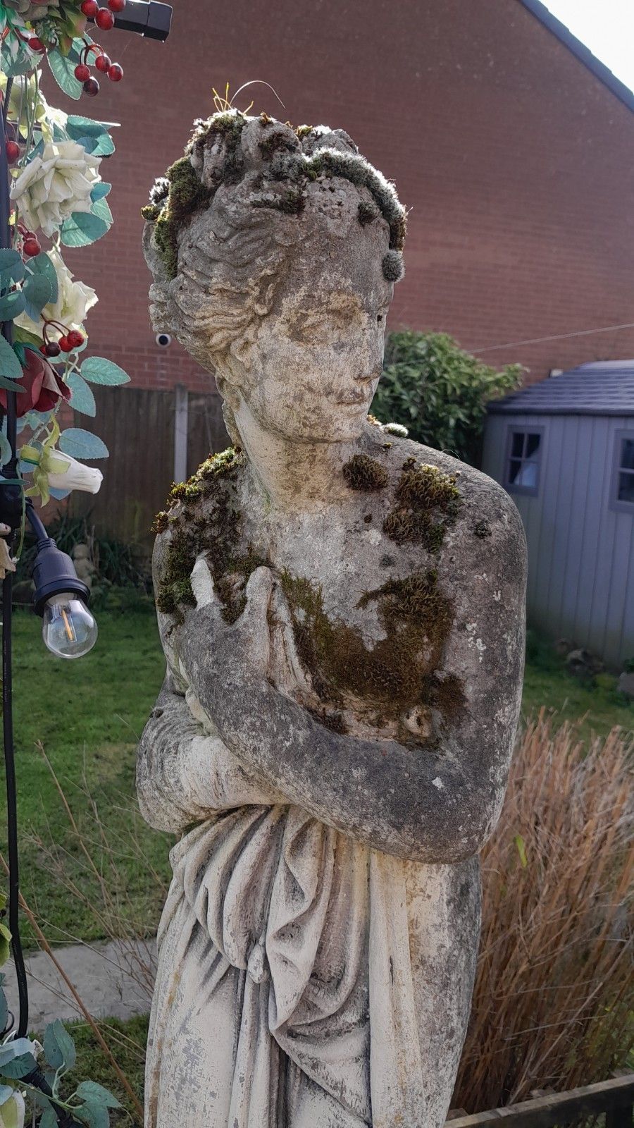 Nicely Weathered With Moss Neoclassical Life Size Stone Garden Statue Sculpture photo for sale