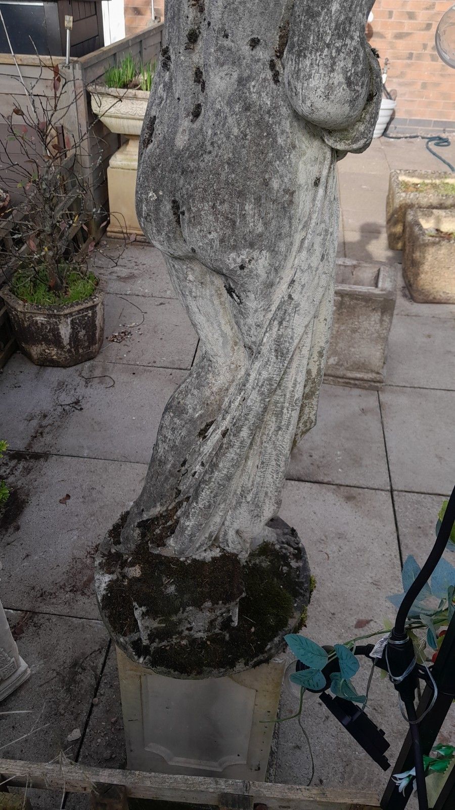 photo for sale Nicely Weathered With Moss Neoclassical Life Size Stone Garden Statue Sculpture