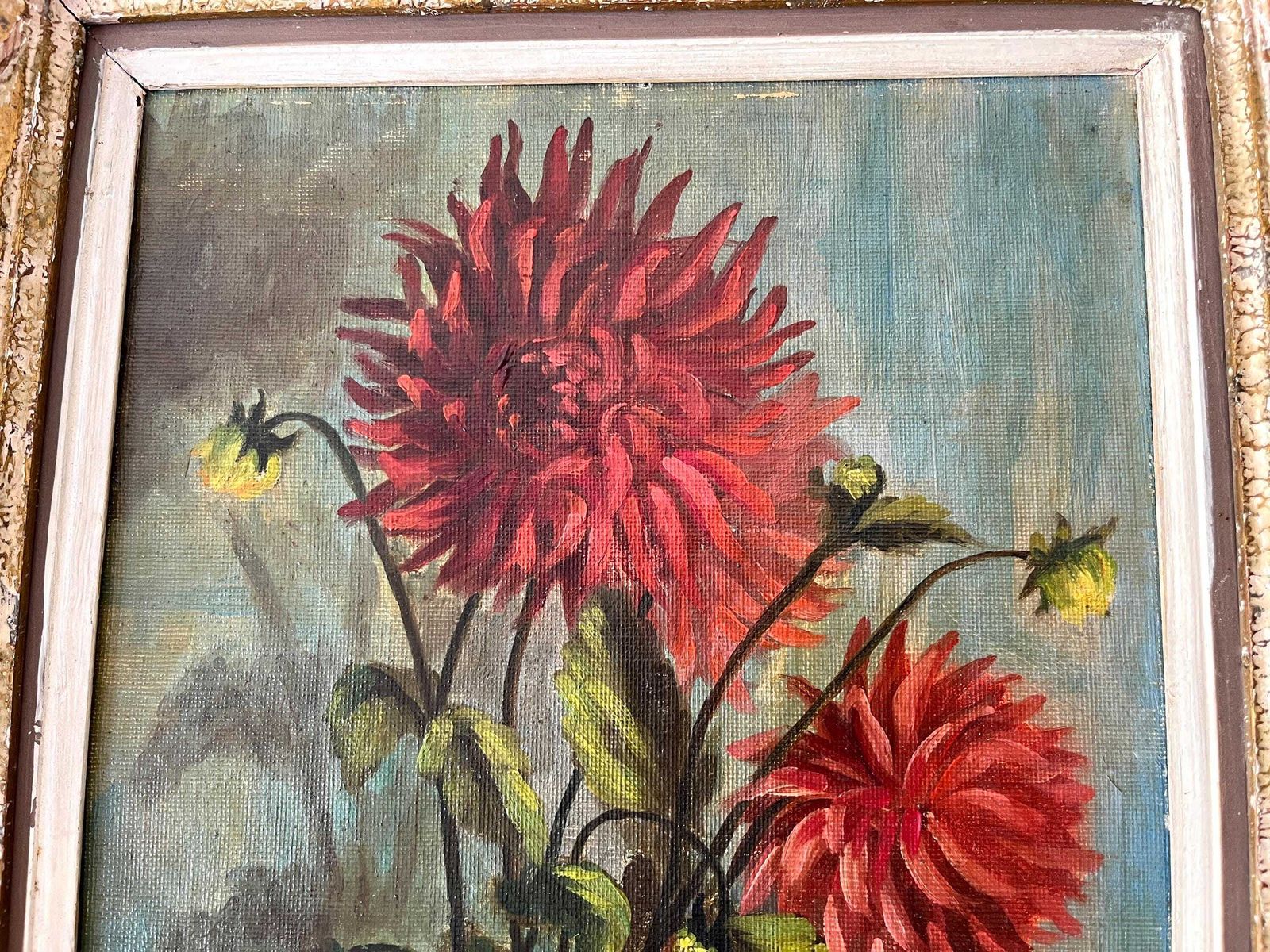 Set Of 2 French Still Lives Oil On Canvas 1939's, Antique Pair Of Bouquets Of Flowers Signed By Lefeuvre, Original Framed Painting photo vinterior