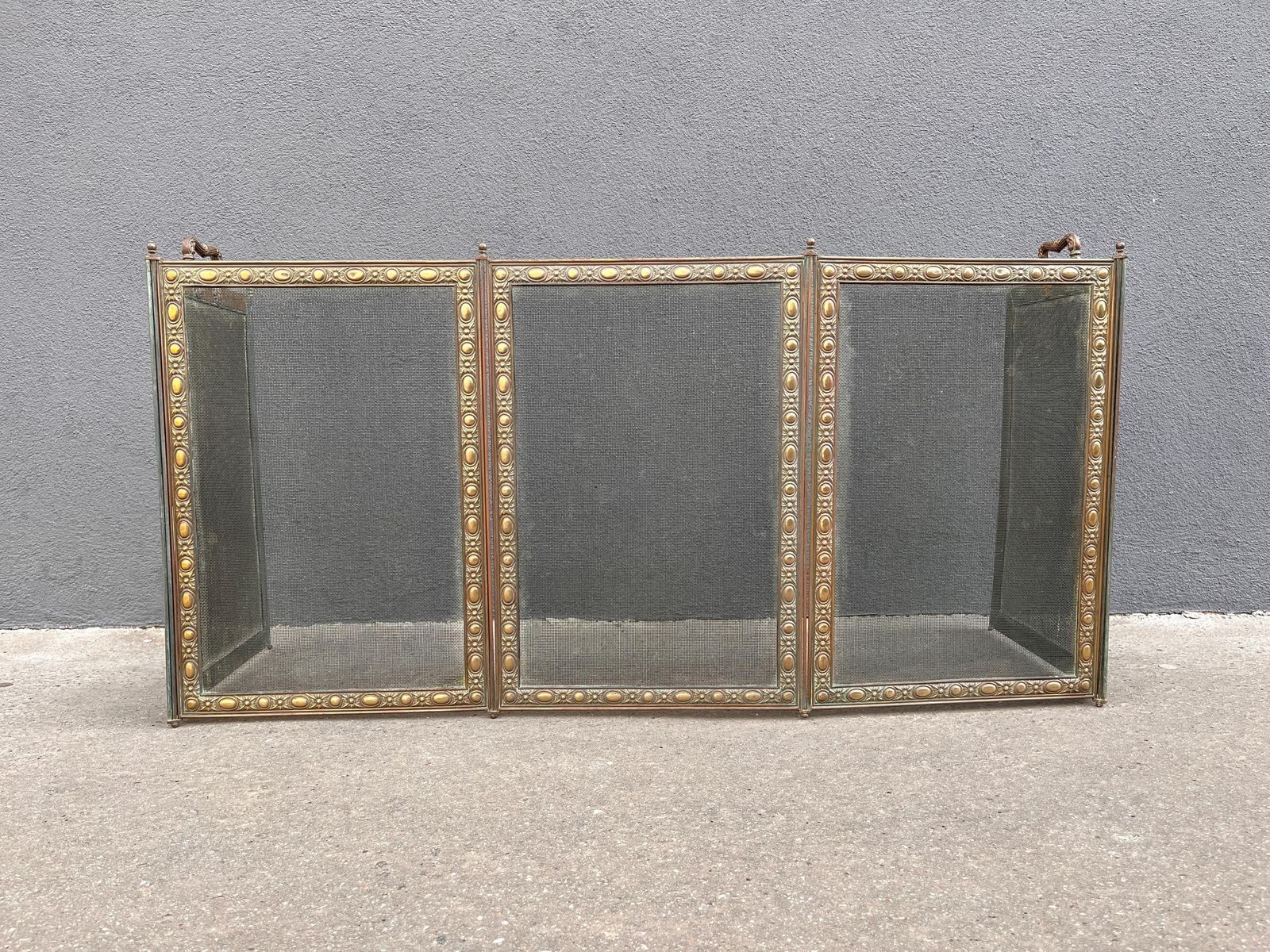 French 19th Brass Fireplace Screen 70 X 20 Inches, Antique Napoleon 3rd Copper Fire Screen 1880's photo Home Fixtures