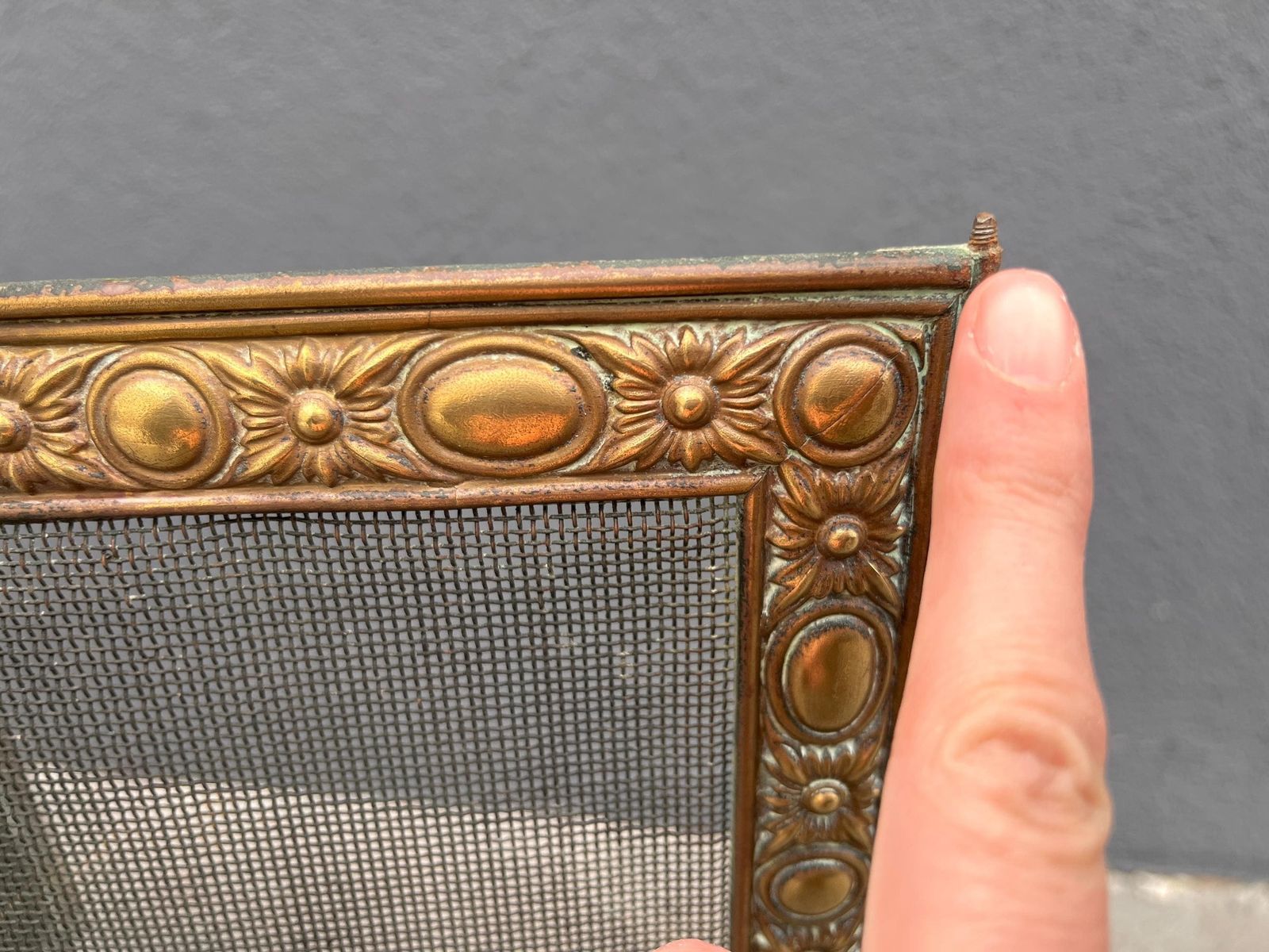 photo furniture French 19th Brass Fireplace Screen 70 X 20 Inches, Antique Napoleon 3rd Copper Fire Screen 1880's