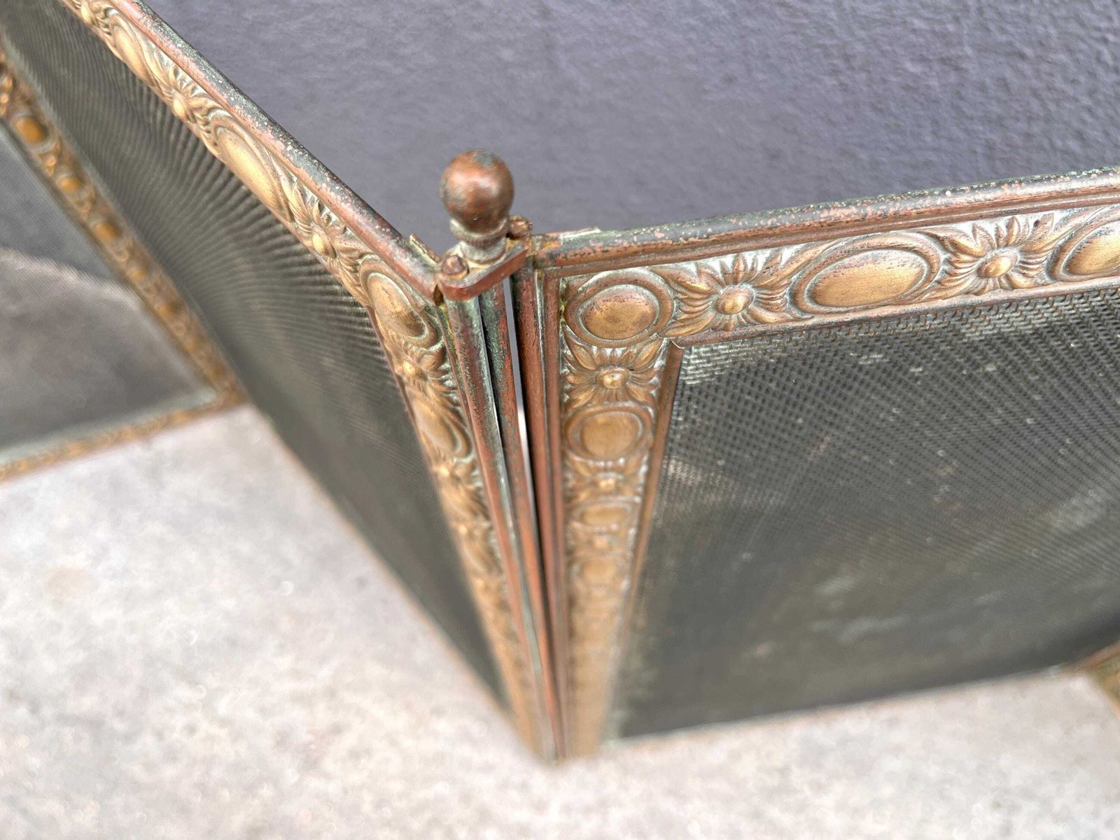 photo vinterior French 19th Brass Fireplace Screen 70 X 20 Inches, Antique Napoleon 3rd Copper Fire Screen 1880's