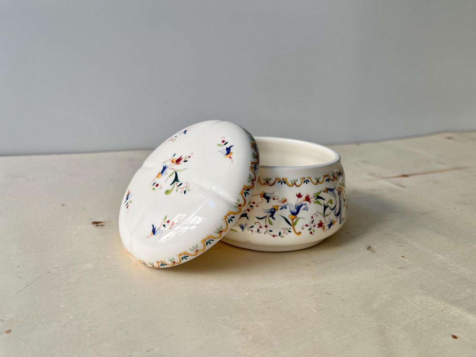 Gien Toscana Earthenware Candy Box, Round Jewelry Box, French Tableware Manufacture