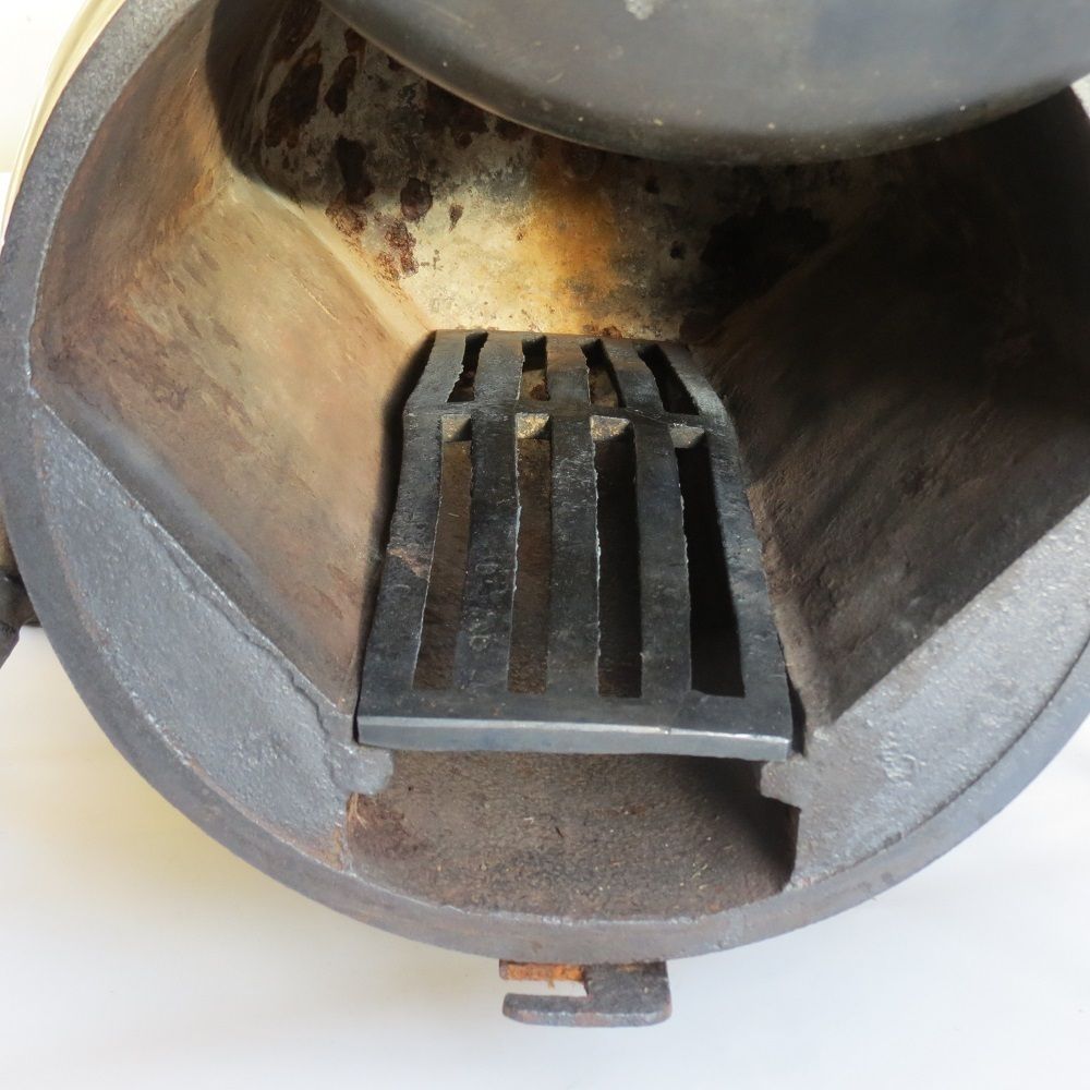 photo furniture 19th Century Enamelled Cast Iron Wood Burning Stove Le Scarabee Paris No 1