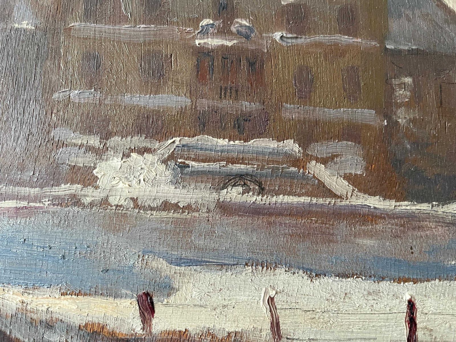 Original 1937's Snowy Rural Landscape "French Castle Under The Snow", Antique French Winter Painting photo buy