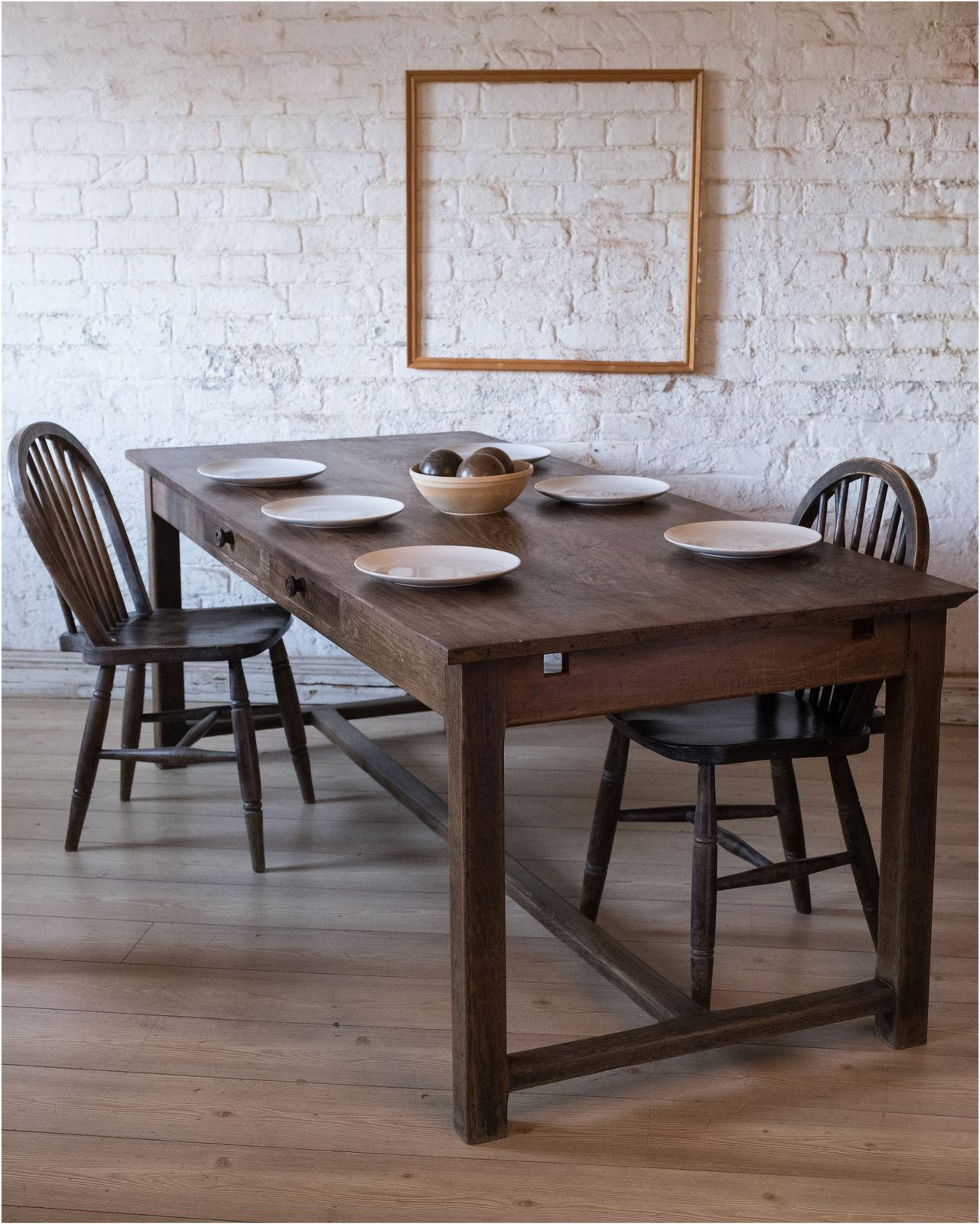 19th Century French Oak & Pine Refectory Dining Table For 6 To 8 With 2 Drawers (939)