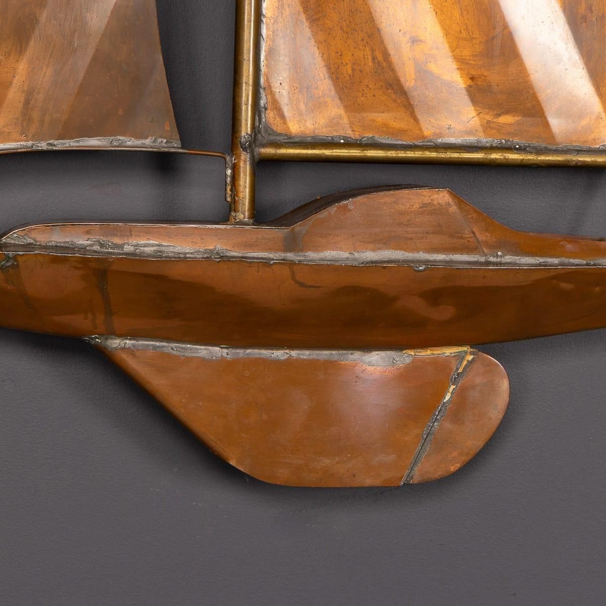 photo furniture Vintage 20th Century Wall Hanging Copper Sculpture Of A Racing Yacht C.1960