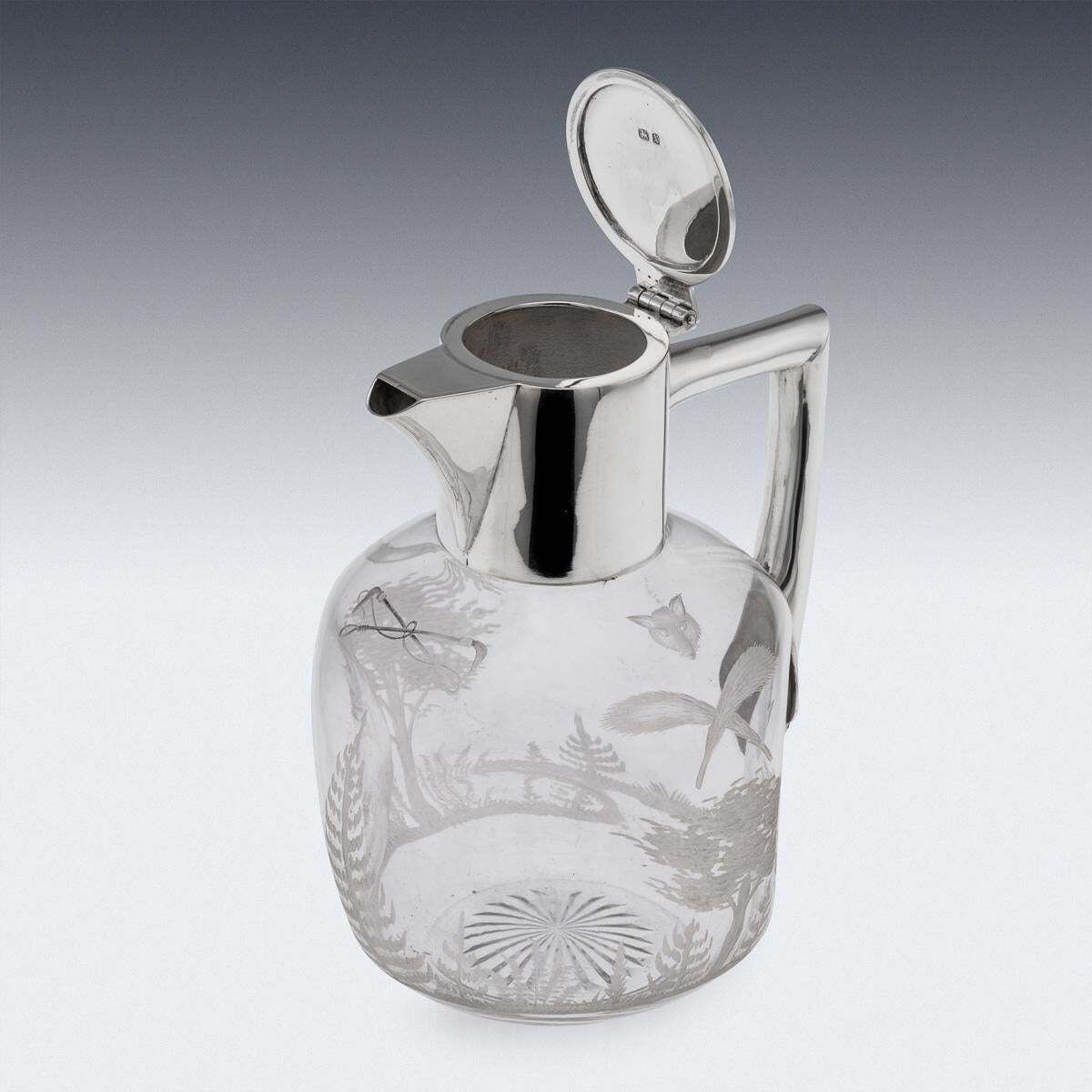 Antique 19thc English Solid Silver & Etched Glass Claret Jug, Birmingham C.1897 photo buy