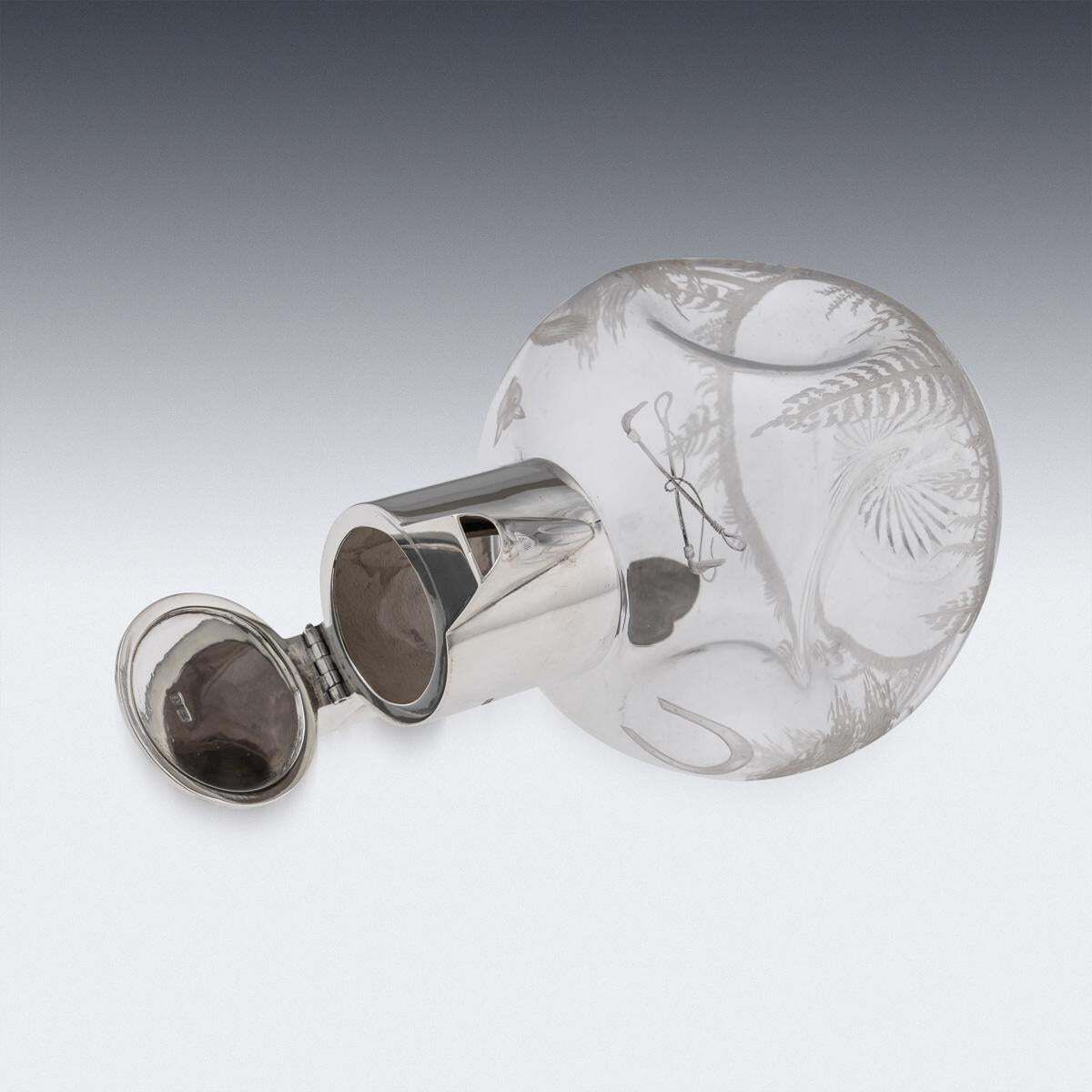 Antique 19thc English Solid Silver & Etched Glass Claret Jug, Birmingham C.1897 photo vintage