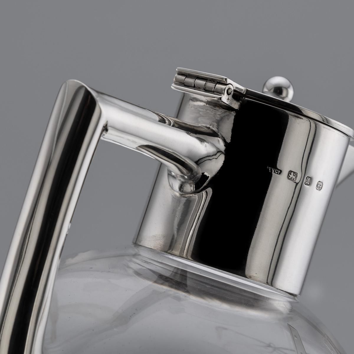 photo vinterior Antique 19thc English Solid Silver & Etched Glass Claret Jug, Birmingham C.1897