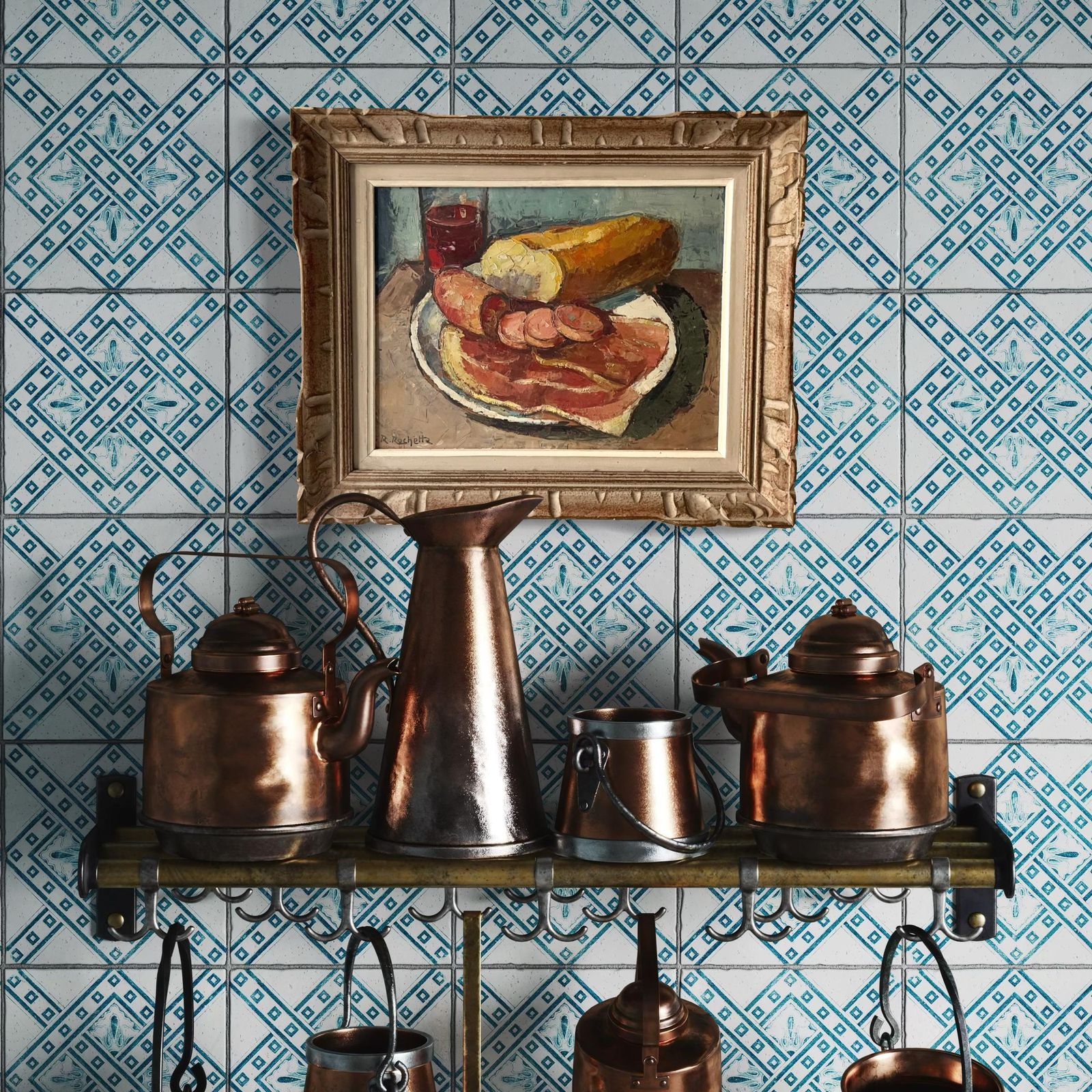 Original Vintage Still Life "The French Meal" 1940s, Midcentury Framed And Signed Painting, Kitchen Decor photo for sale