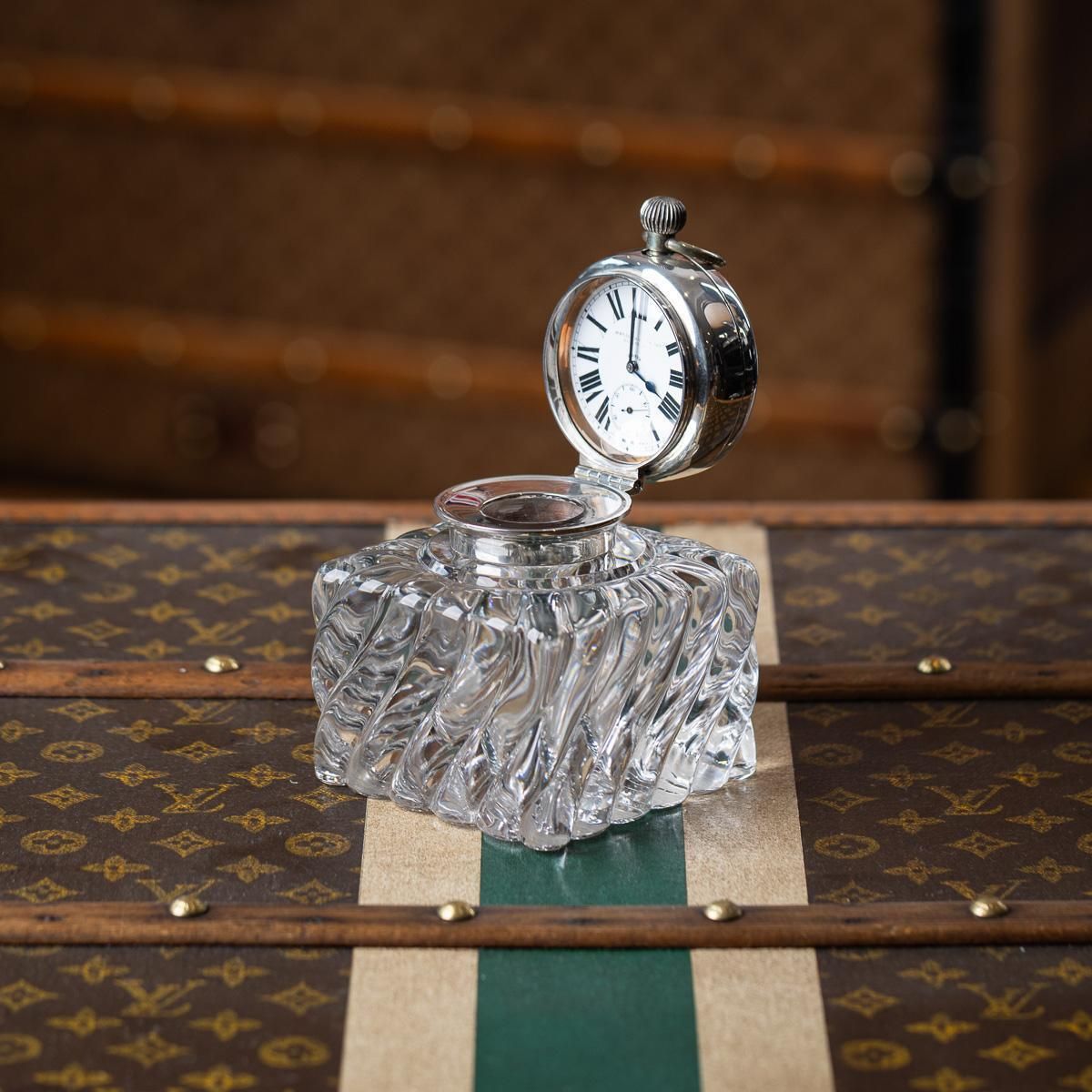 Antique 20thc Scottish Solid Silver Clock & Inkwell By Hamilton & Inches C.1903 photo furniture