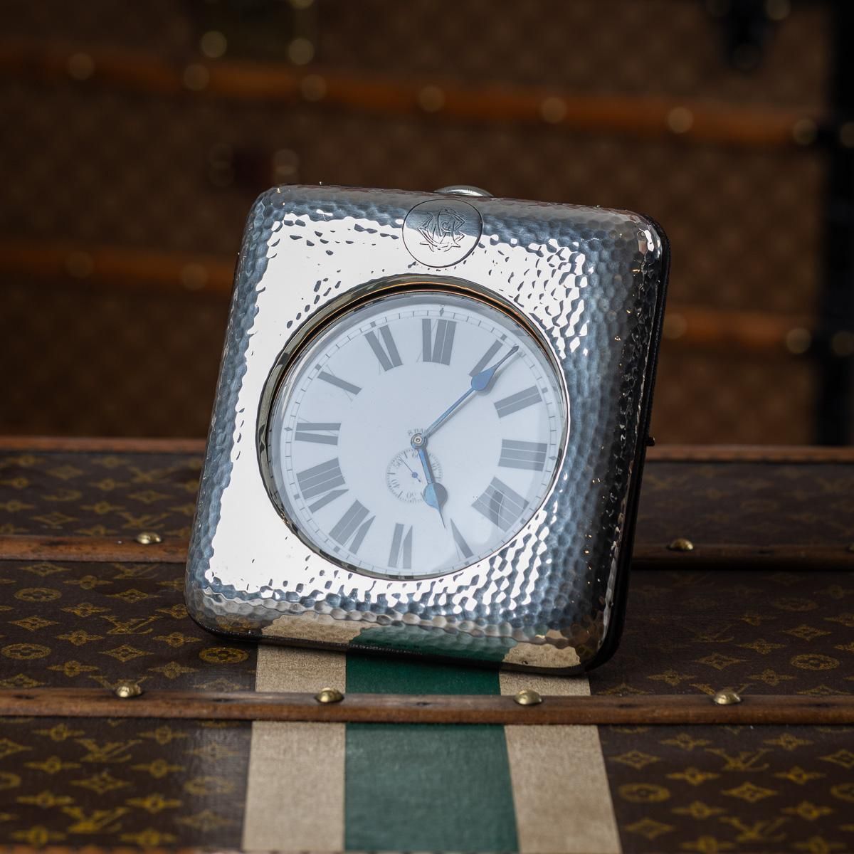 Antique 20th Century English Solid Silver Mounted Desk Clock, Birmingham C.1904 photo furniture