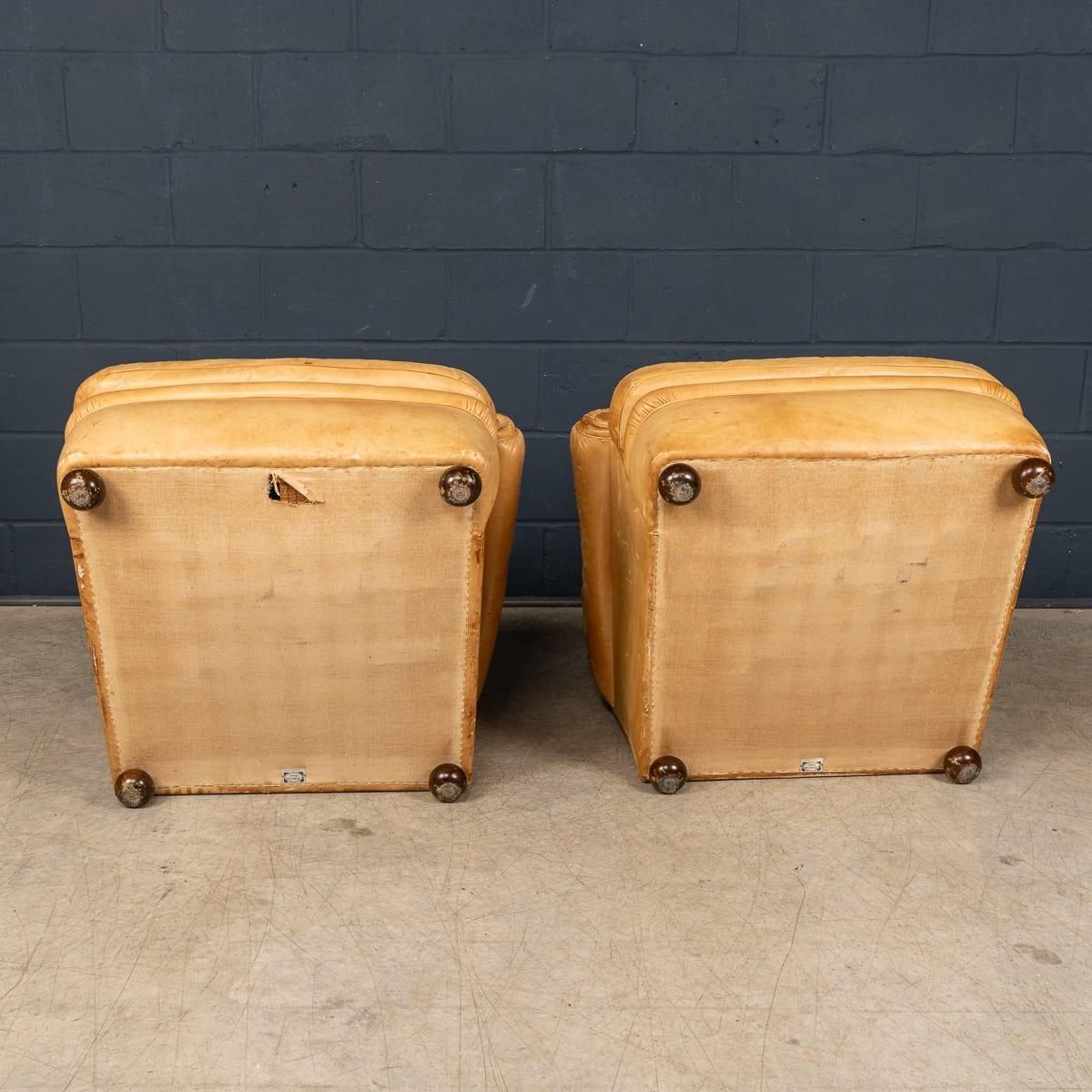 Vintage 20thc Italian Pair Of Tan Leather Armchairs By Poltrona Frau C.1970 photo buy