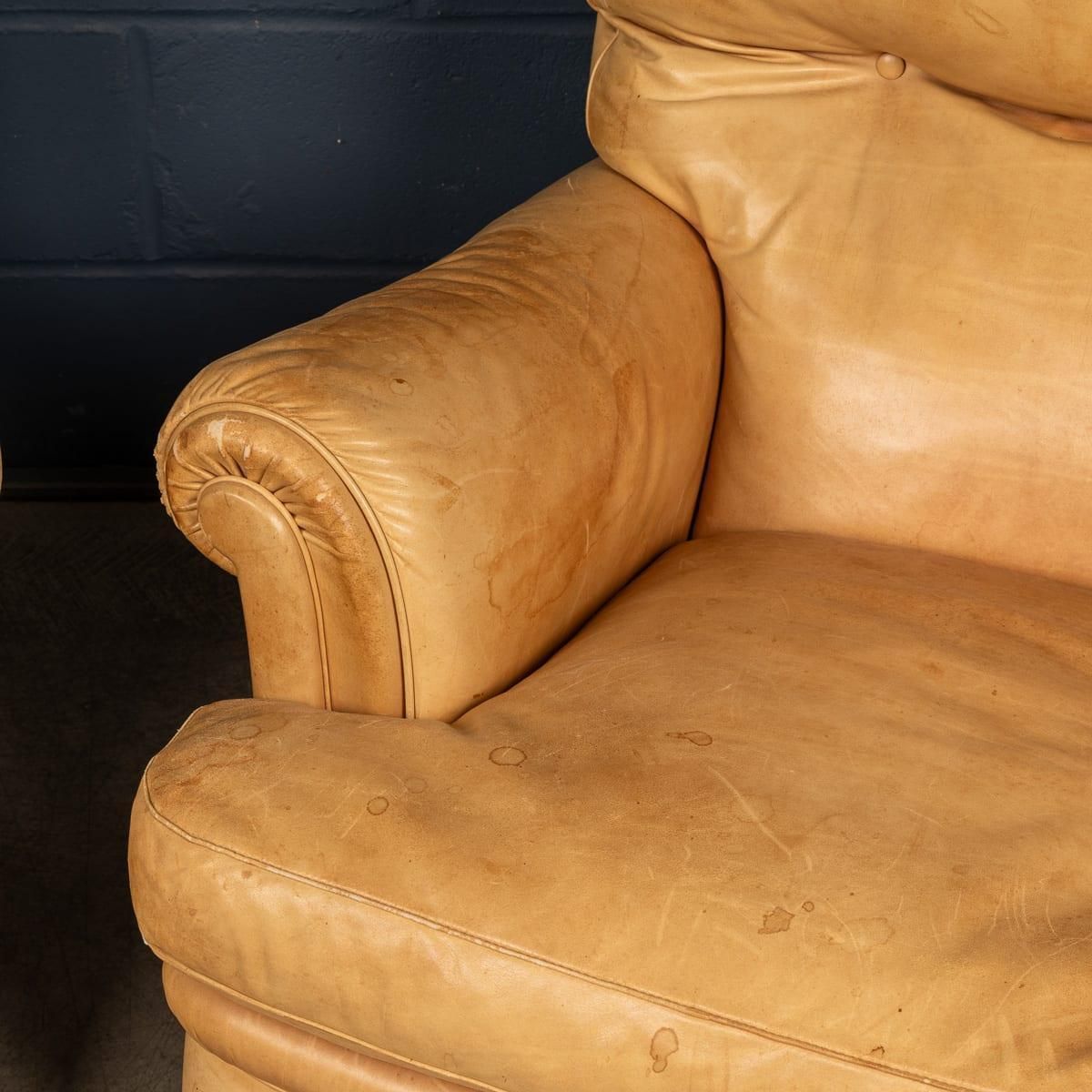 photo vintage Vintage 20thc Italian Pair Of Tan Leather Armchairs By Poltrona Frau C.1970