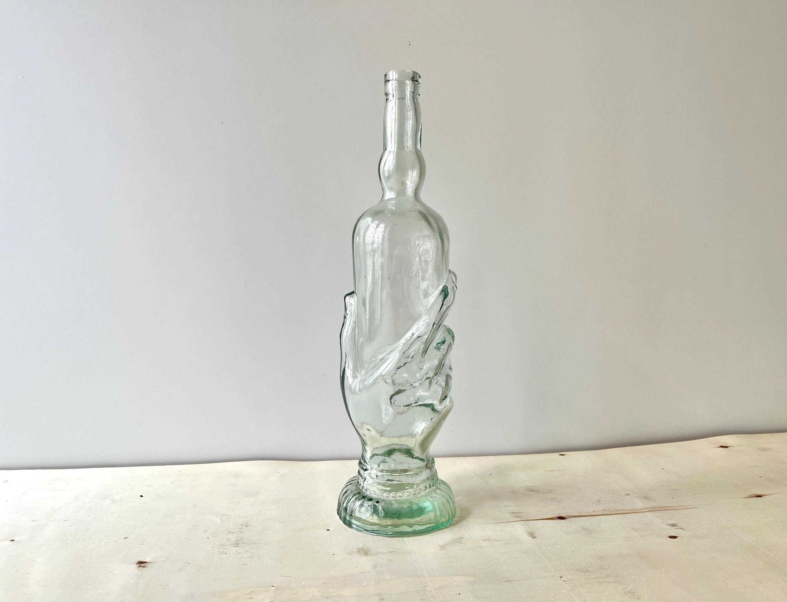 French Art Deco Legras Glass Bottle "Transparent Hand" Circa 1920s, Antique Pressed Molded Glass Decanter photo furniture