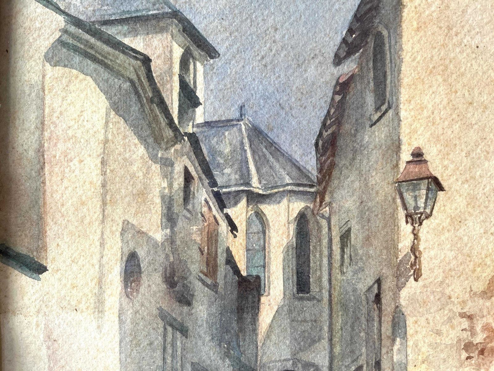 Original 1920s Watercolor Of A French Village View, Antique Signed Landscape Painting photo for sale