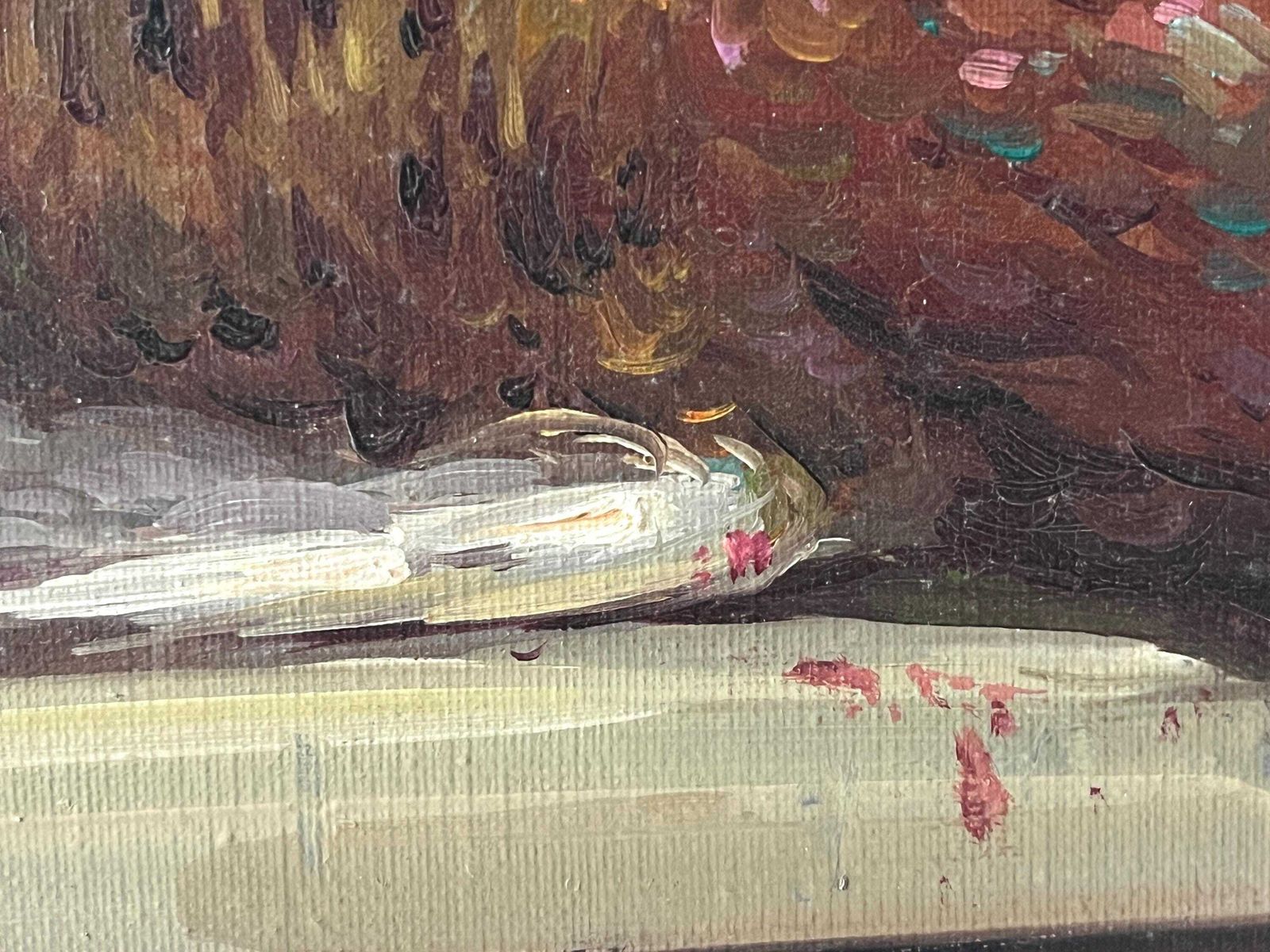 photo vintage French Antique Still Life Oil On Canvas "The Trophy Hunting", Original 1920s Pheasant Painting