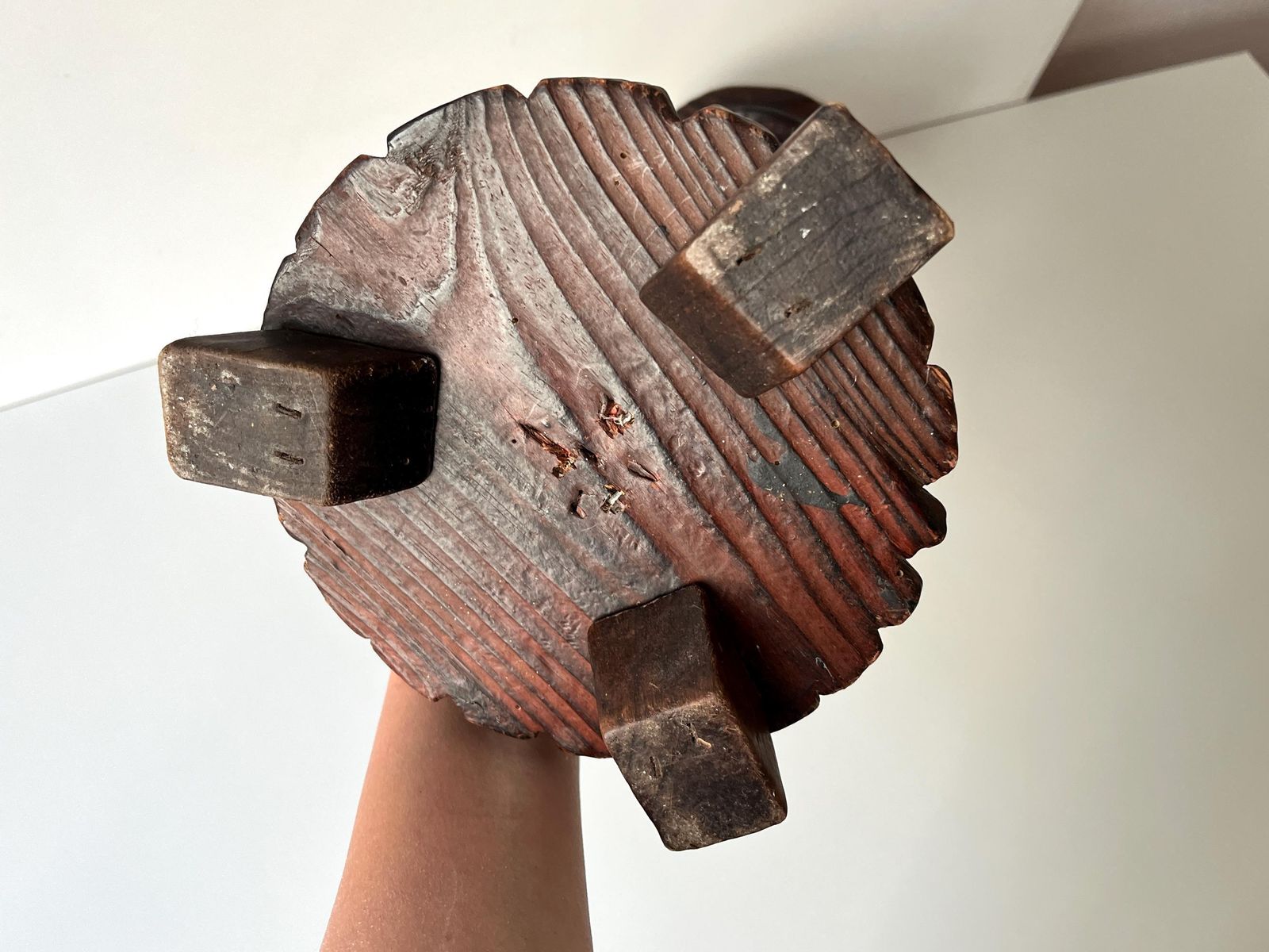 1950s French Rural Turned Wood Ashtray, Vintage Rustic Pedestal Ashtray photo 126.0