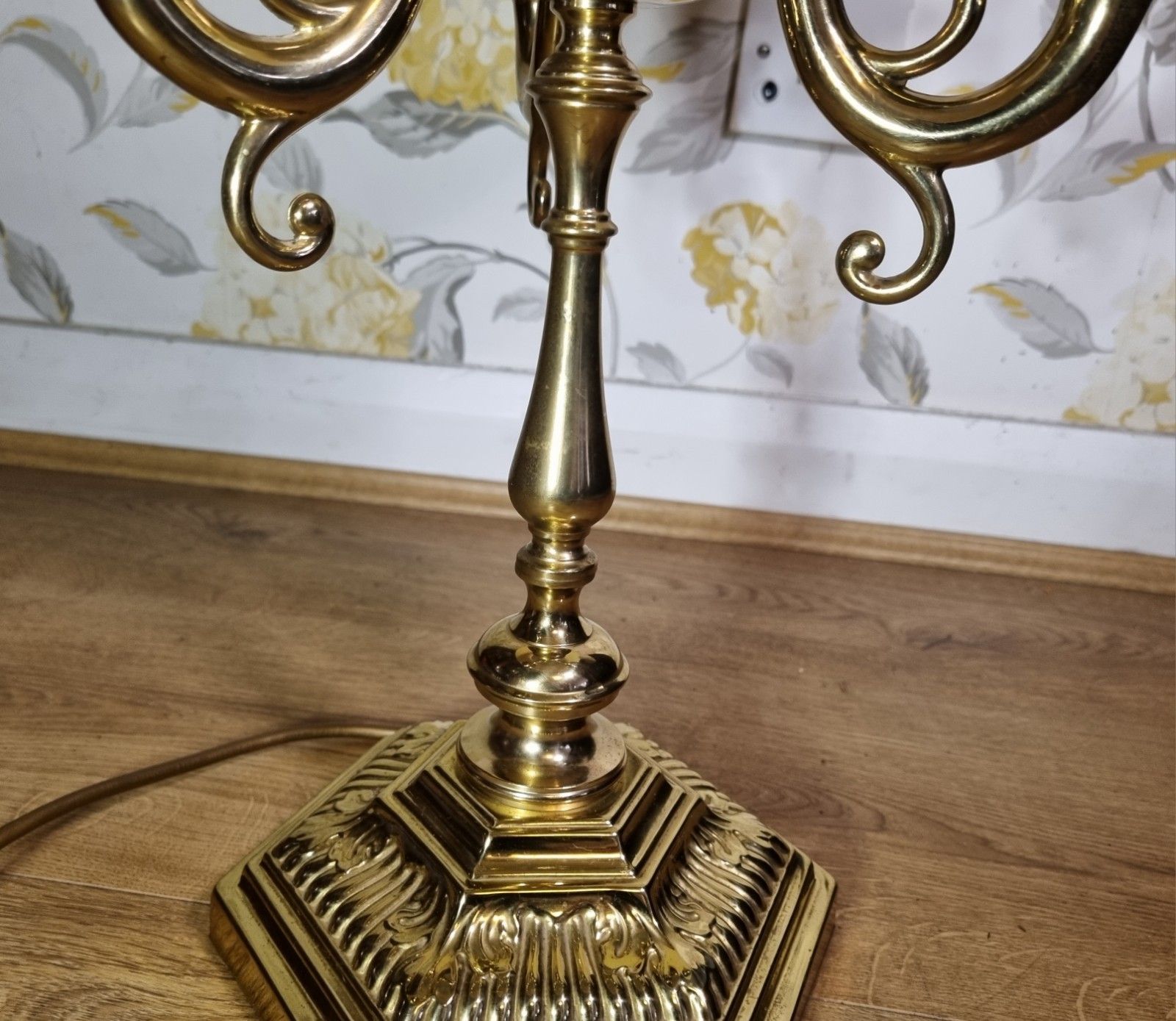 Large French Bouilotte Style Brass Table Lamp 3 Arm Candelabra Pleated Shade 29" photo buy