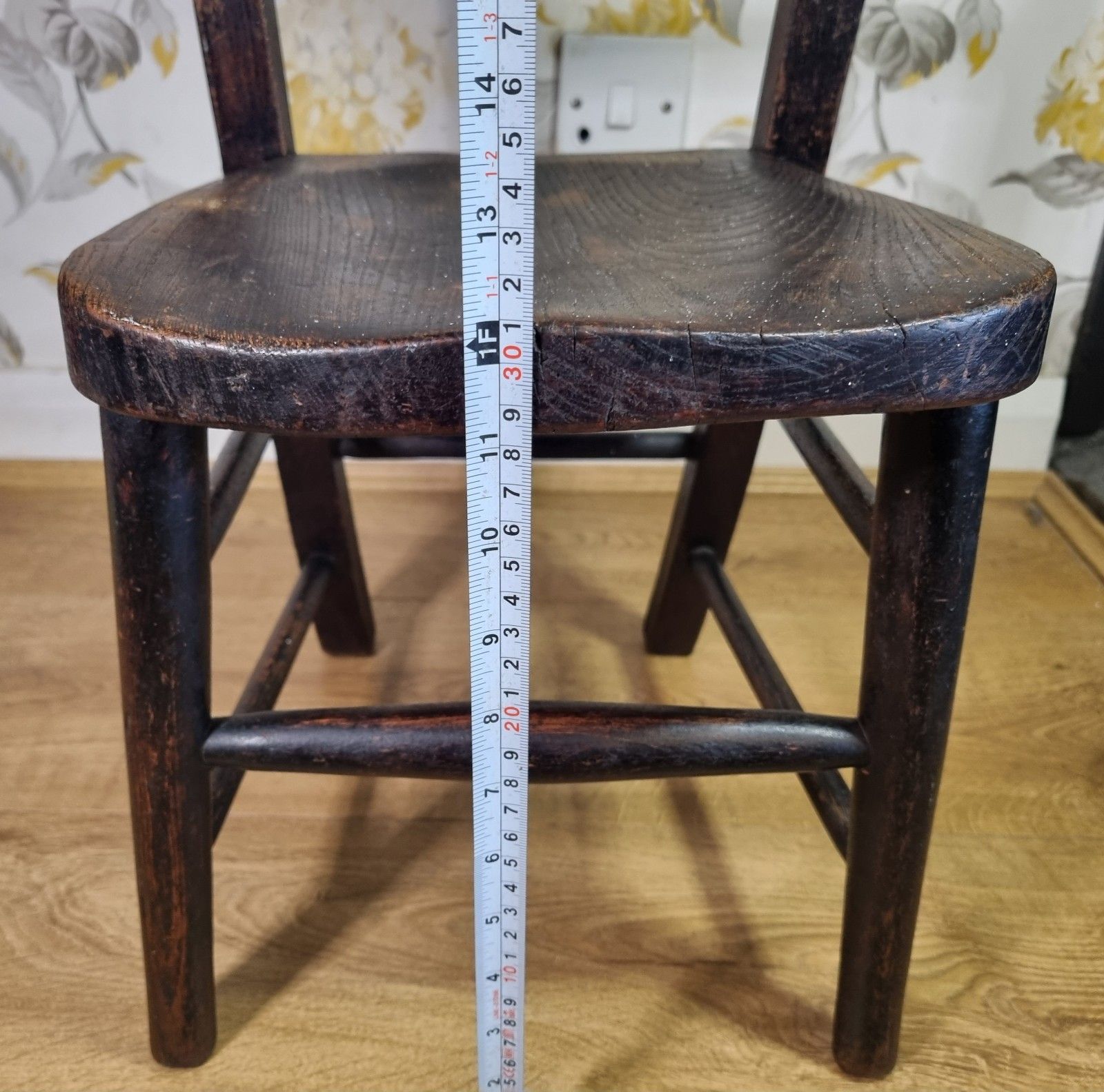Furniture Antique Elm Childs School Chair Rustic Aged Patina Teddy Display Plant Stand photo
