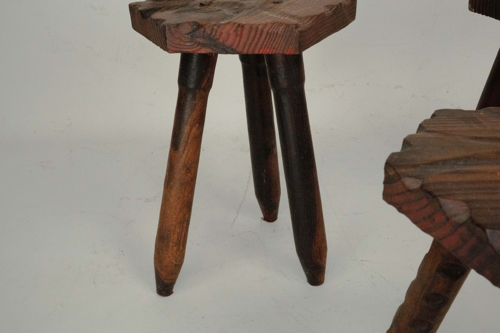 Set Of Three Vintage Italian Brutalist Wooden Stools, 1960s photo vintage