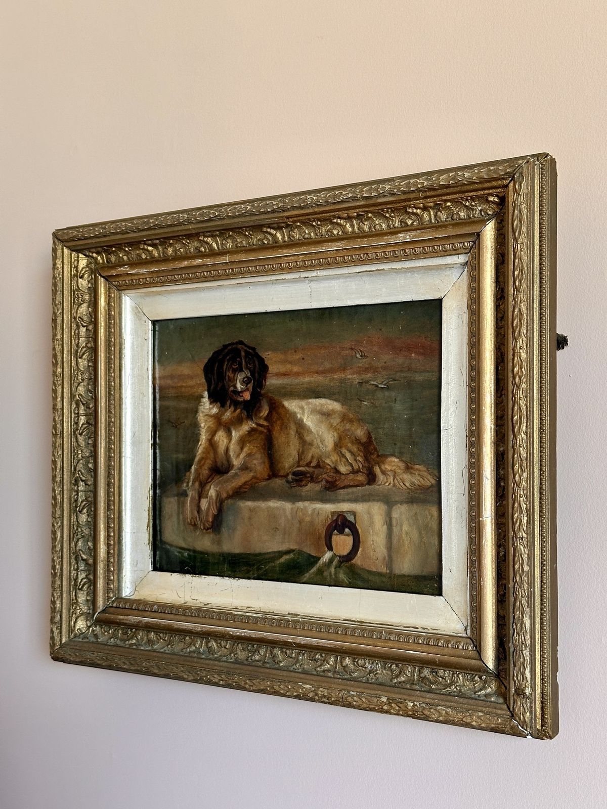 19th Century Dog Portrait   Oil Painting   Newfoundland Dog After Landseer photo vinterior
