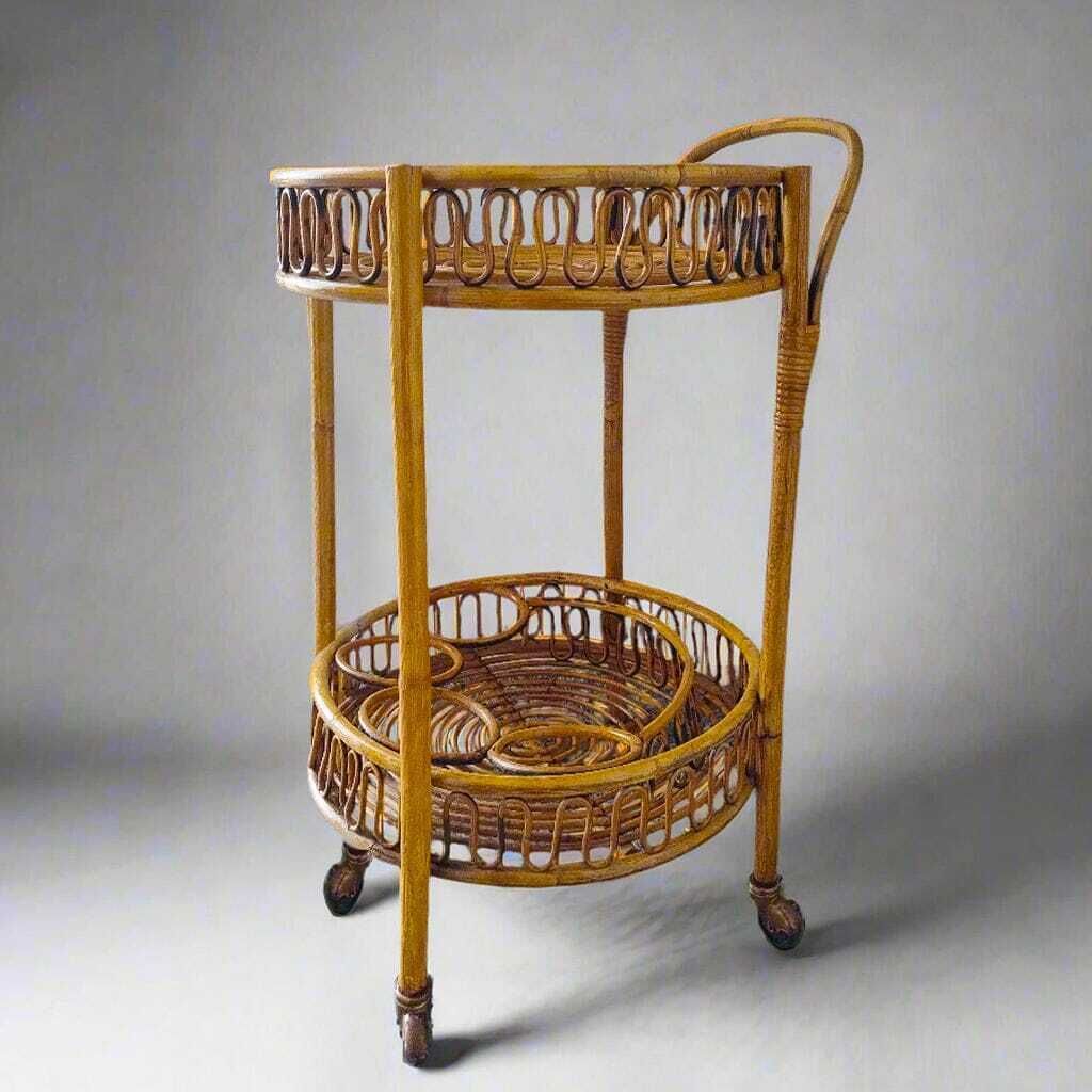 1960s Gorgeous Bamboo & Rattan Serving Bar Cart Trolley By Franco Albini. Made In Italy photo Furniture