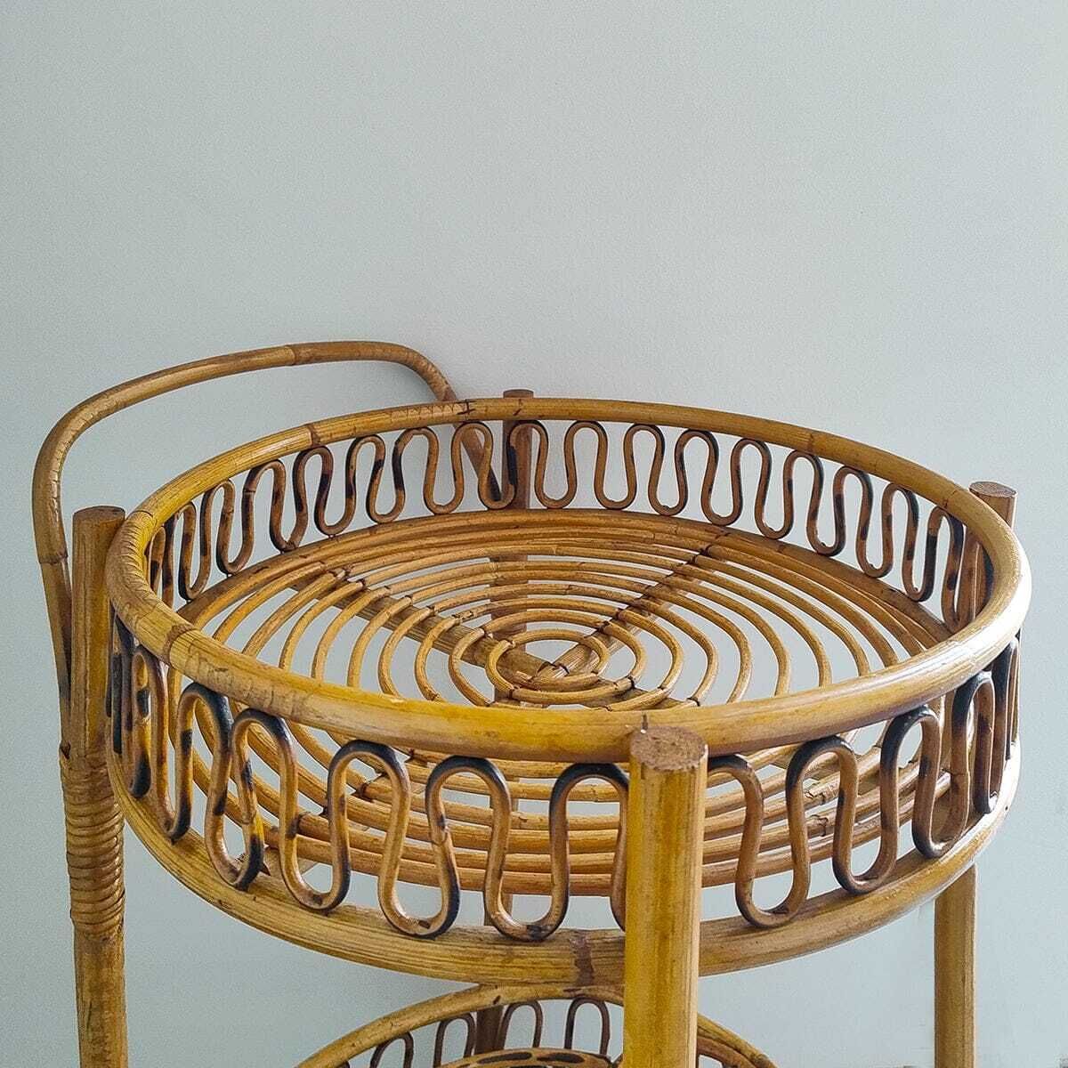 1960s Gorgeous Bamboo & Rattan Serving Bar Cart Trolley By Franco Albini. Made In Italy photo buy