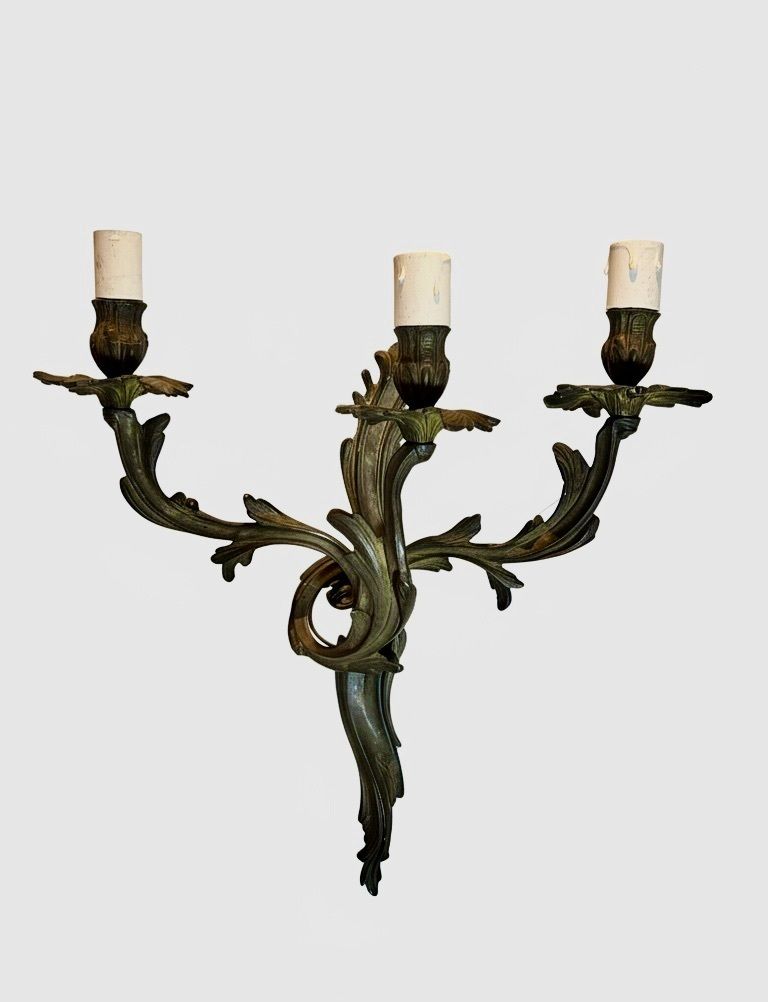 A Set Of 4 French Triple Arm Antique Brass Wall Lights photo furniture