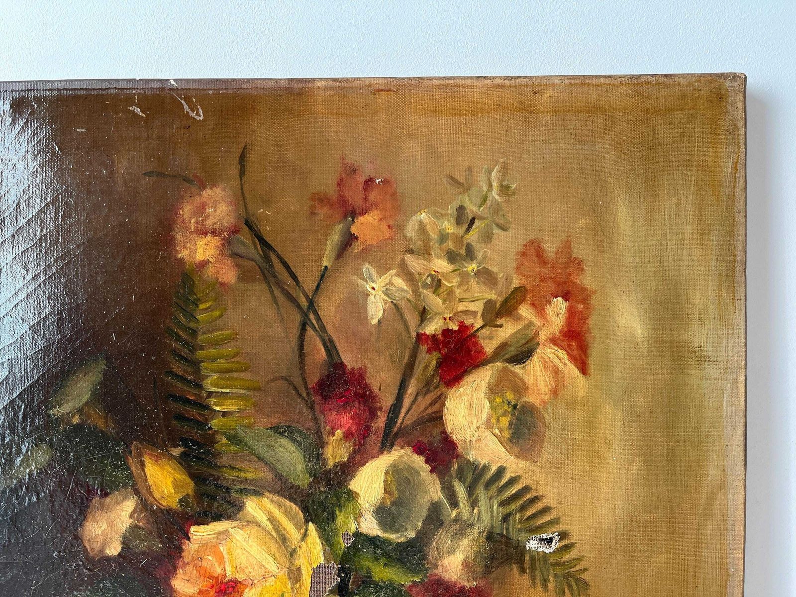 Original 1900s Bouquet Of Flowers In Oil On Canvas, French Antique Floral Still Life Painting photo Art