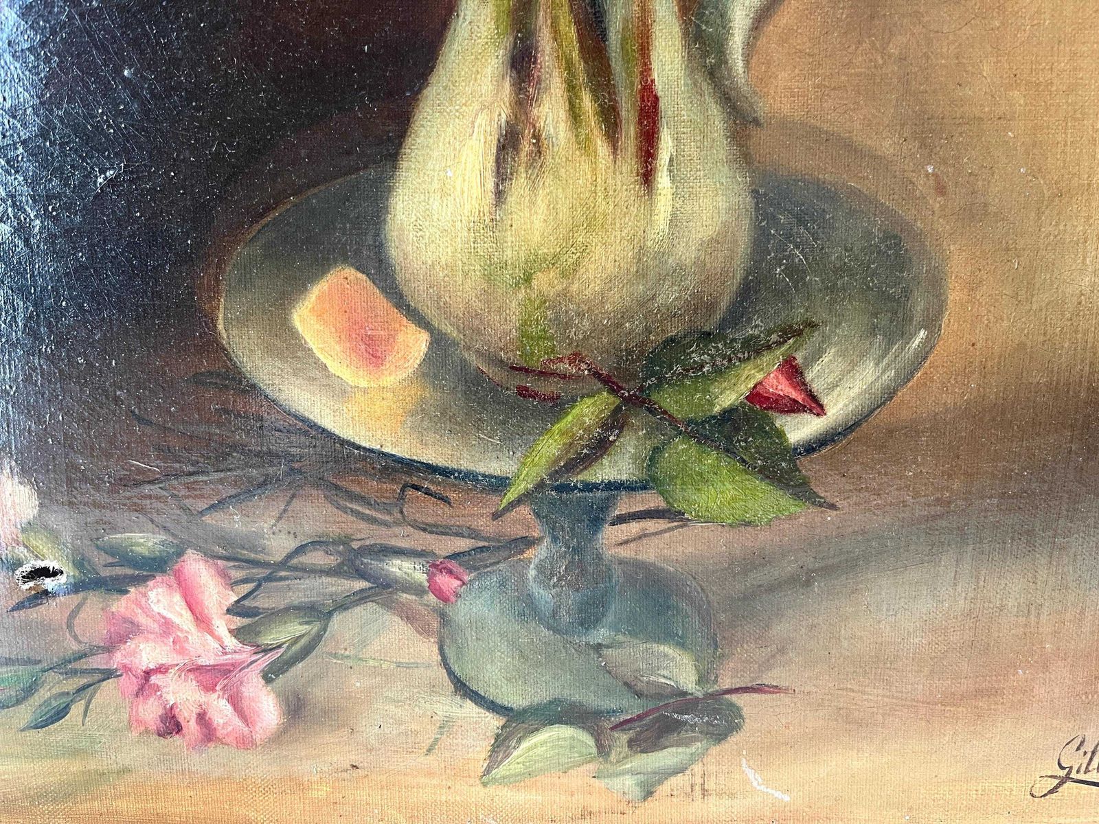 photo for sale Original 1900s Bouquet Of Flowers In Oil On Canvas, French Antique Floral Still Life Painting