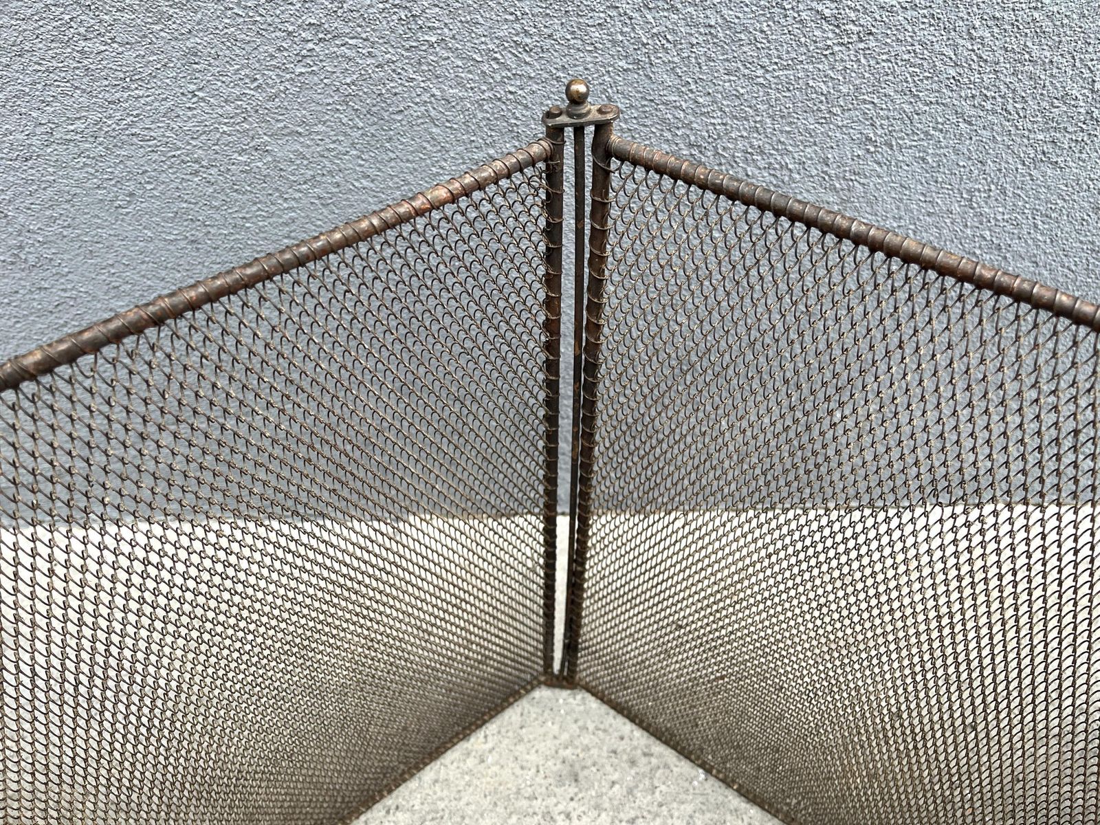photo for sale French 19th Copper Fire Screen 53 X 20 Inches, Napoleon 3rd Fireplace Protector, 4 Flap Antique Chimney Screen