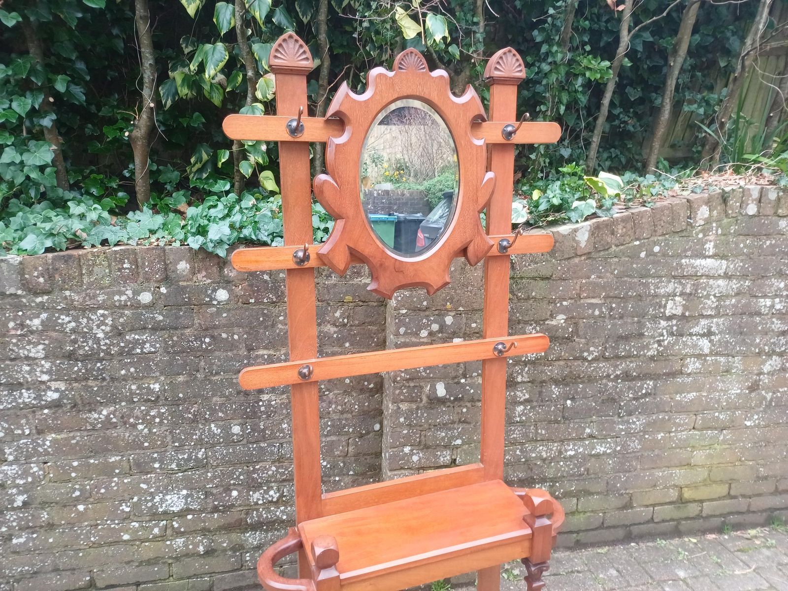 Antique Victorian Mahogany Hall Hat Stand Coat Rack Bevelled Mirror Umbrella Stand Copper Hooks Restored Entryway Storage Free Hand Delivery photo vinterior
