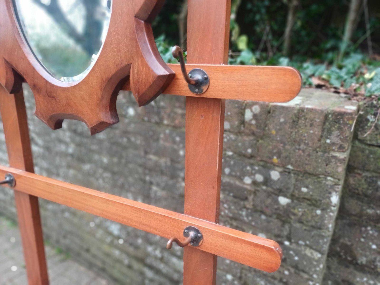 photo furniture Antique Victorian Mahogany Hall Hat Stand Coat Rack Bevelled Mirror Umbrella Stand Copper Hooks Restored Entryway Storage Free Hand Delivery