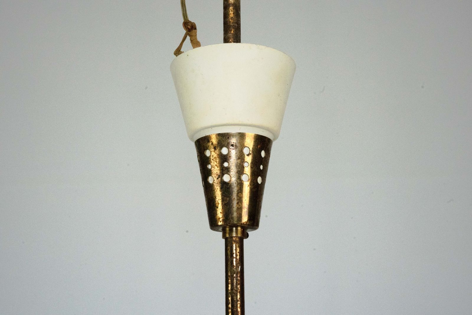 Large Italian Mid Century Sputnik Brass Chandelier With Satin Glass, 1950s photo vintage