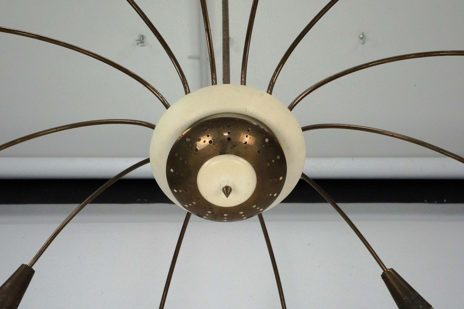 photo buy Large Italian Mid Century Sputnik Brass Chandelier With Satin Glass, 1950s