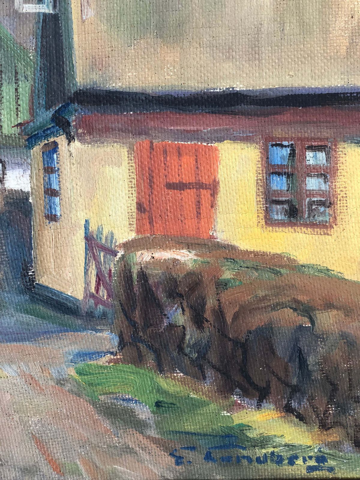 Vintage Original Oil Painting Of A Cottage Landscape, C. 1950 photo Art