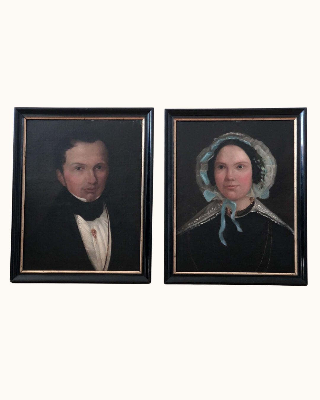Set Of Antique Portrait Paintings Of A Dutch Couple, C. 1840