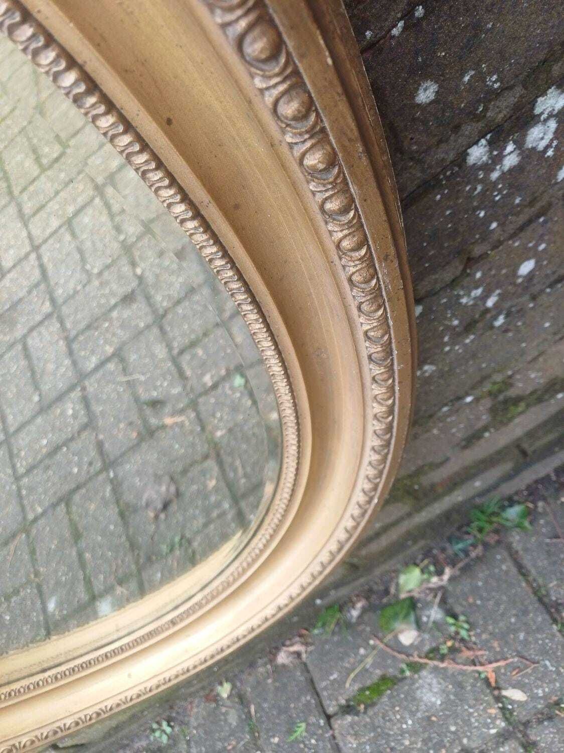Large Late Victorian Oval Gold Gilt Mirror With Original Bevelled Glass – Antique Wall Mirror, Ornate Gesso Frame 89cm photo buy