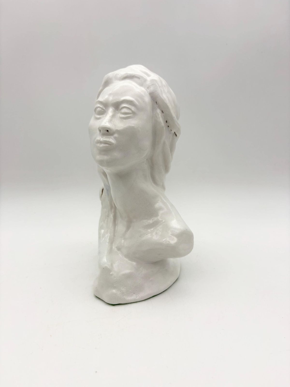 Vintage White Cast Plater Female Bust Sculpture, Modern Woman Head Statue, Medium Size Woman Figurine. photo for sale
