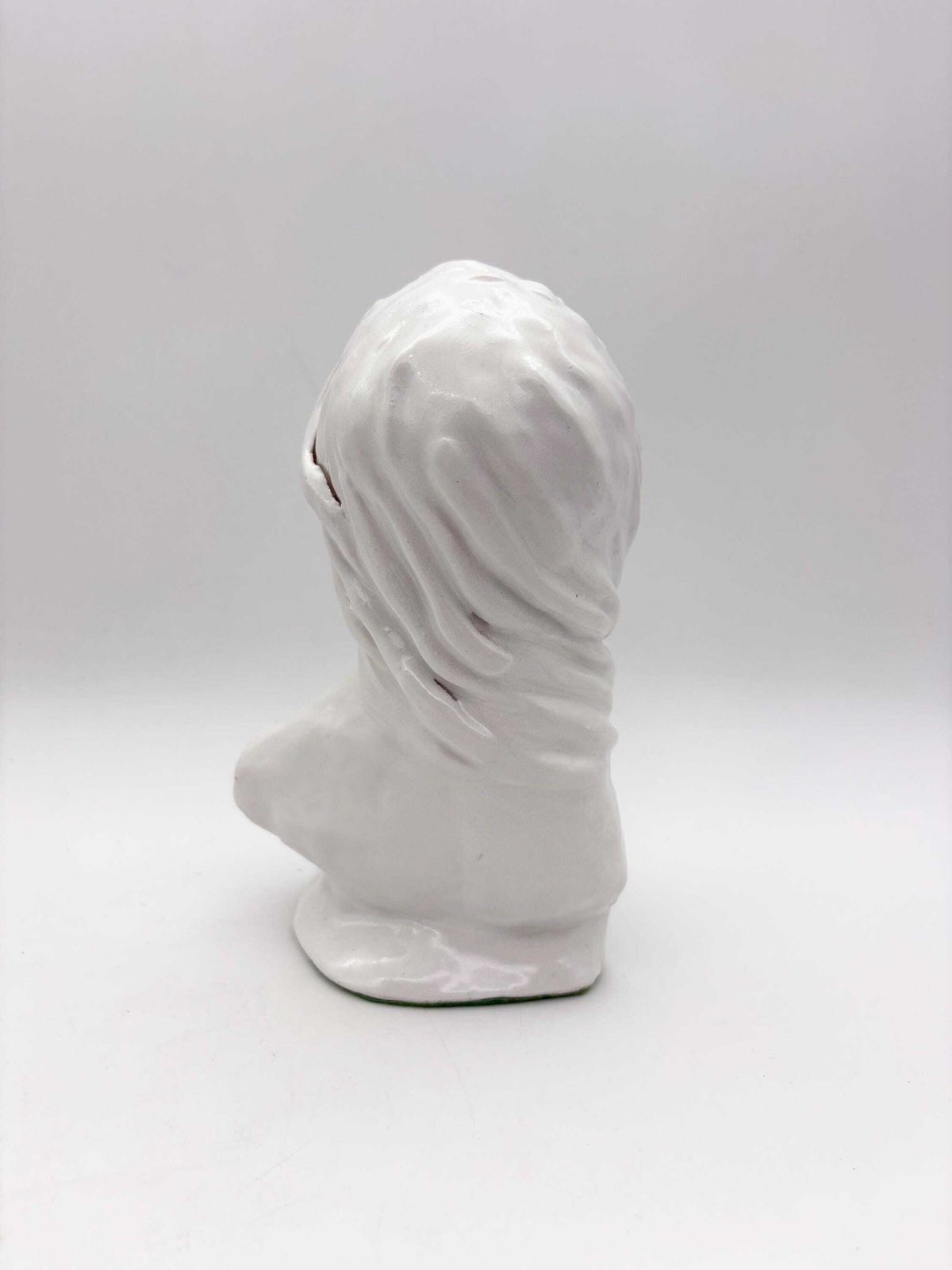 Vintage White Cast Plater Female Bust Sculpture, Modern Woman Head Statue, Medium Size Woman Figurine. photo vinterior
