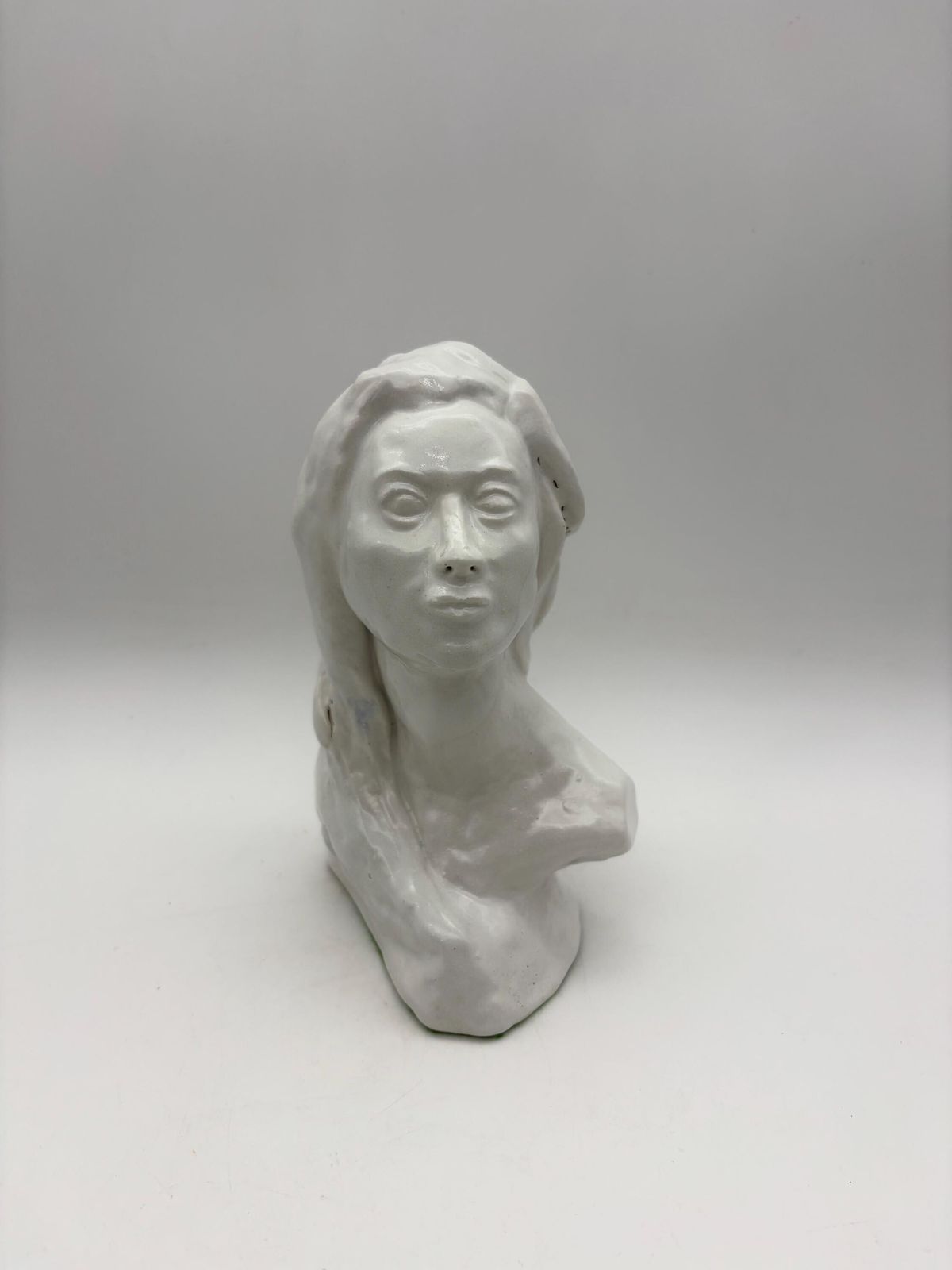 photo buy Vintage White Cast Plater Female Bust Sculpture, Modern Woman Head Statue, Medium Size Woman Figurine.