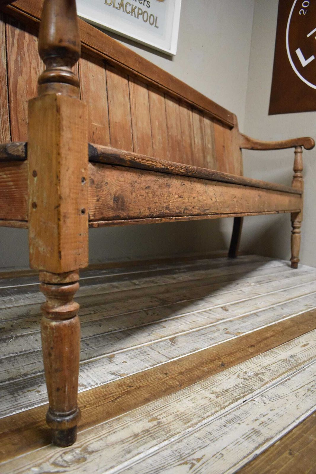 Furniture 19th Century Victorian Stripped Pine Chapel School Seating Bench photo