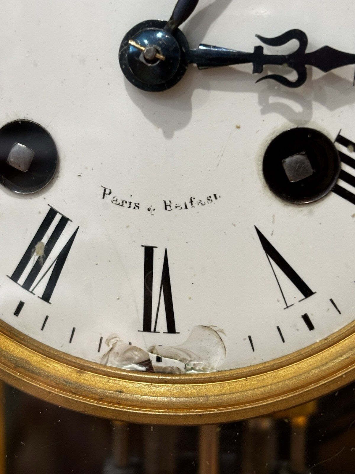 Victorian Brass 4 Glass Clock, Ticking Away & Chimes On A Gong. photo buy