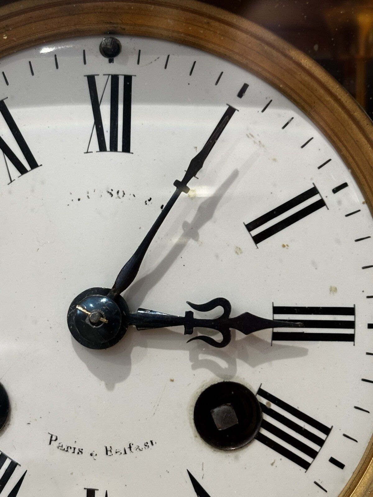 Victorian Brass 4 Glass Clock, Ticking Away & Chimes On A Gong. photo vintage
